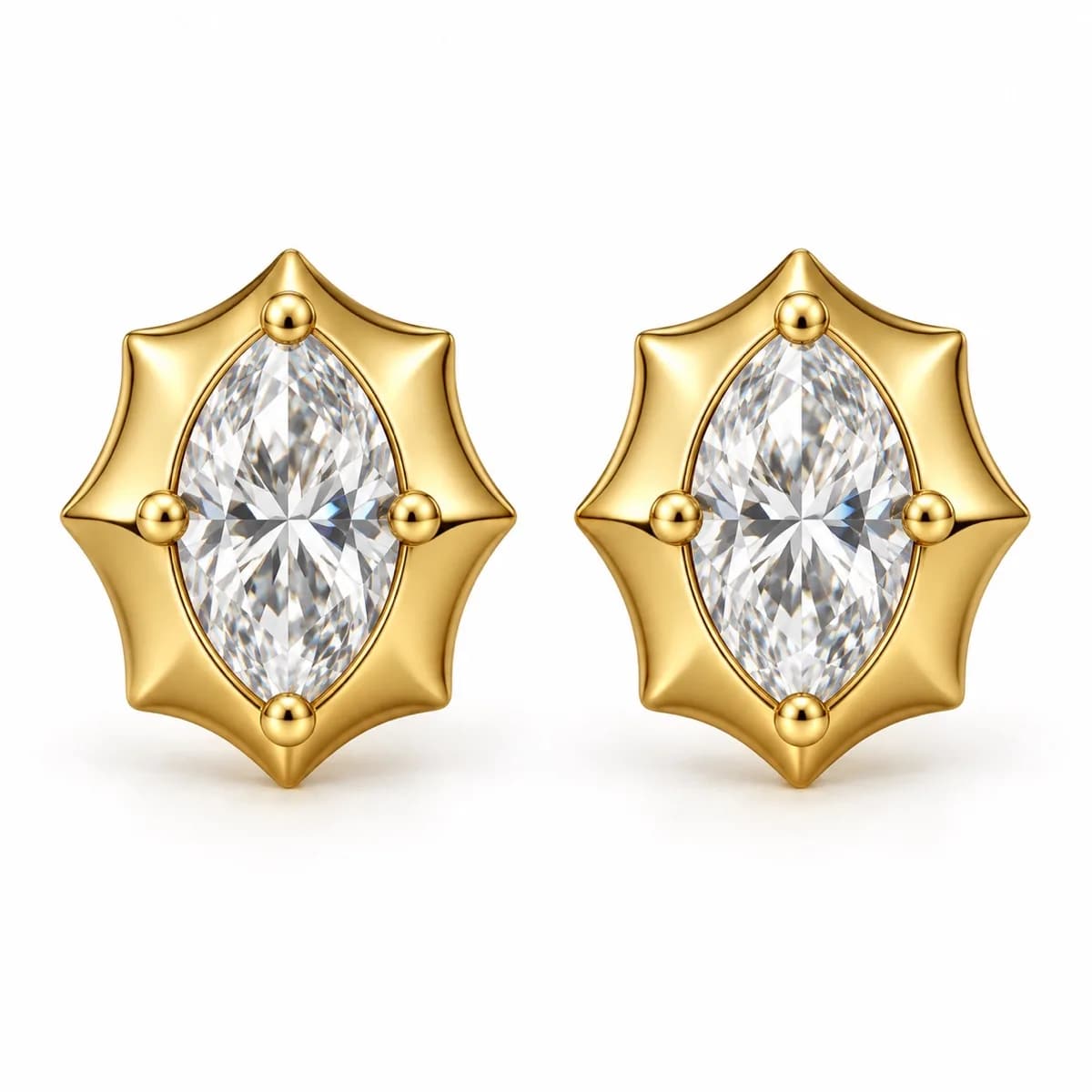 Marquise Crest 14KT Diamond Stud Earrings