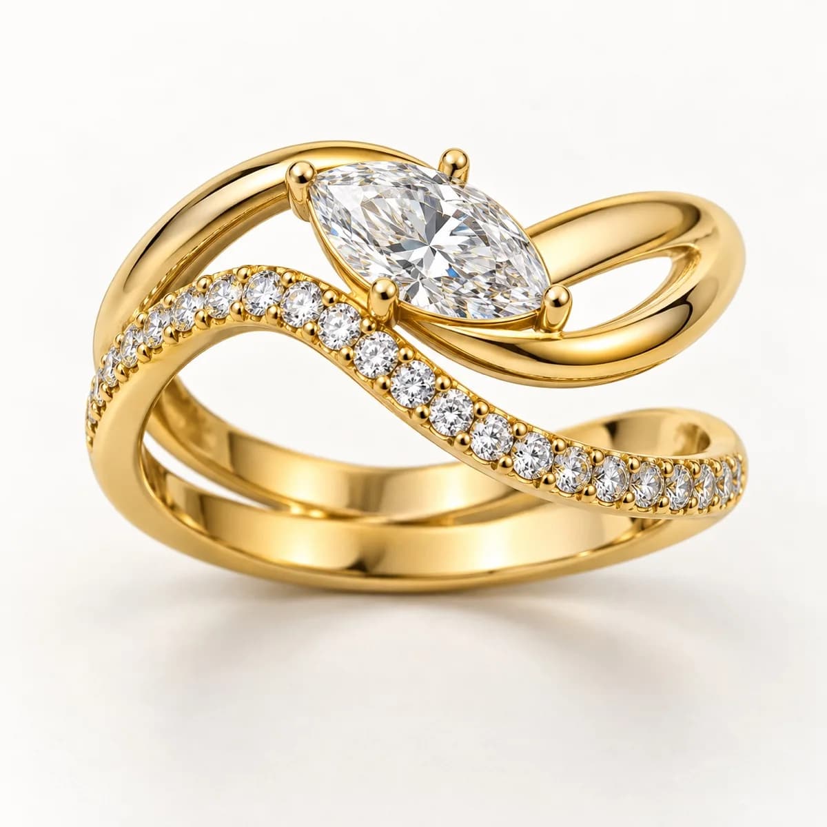 Marquise Crossover 14KT Diamond Ring