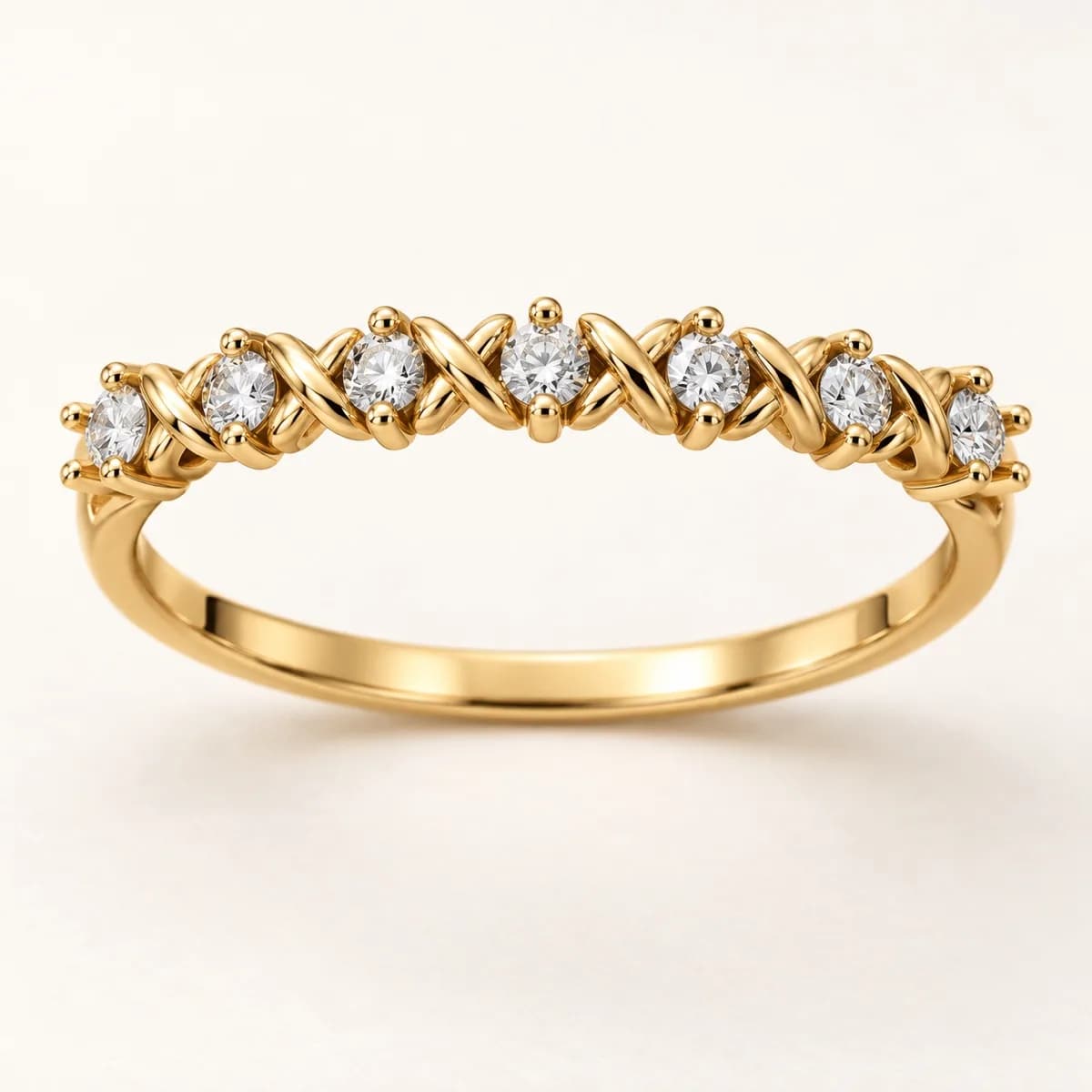 Cross-Link Seven-Stone 14KT Diamond Ring