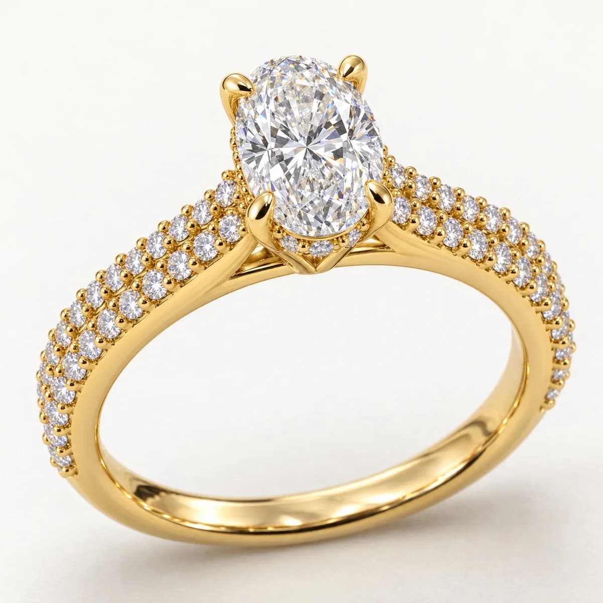 Oval Pavé Cathedral 14KT Diamond Ring