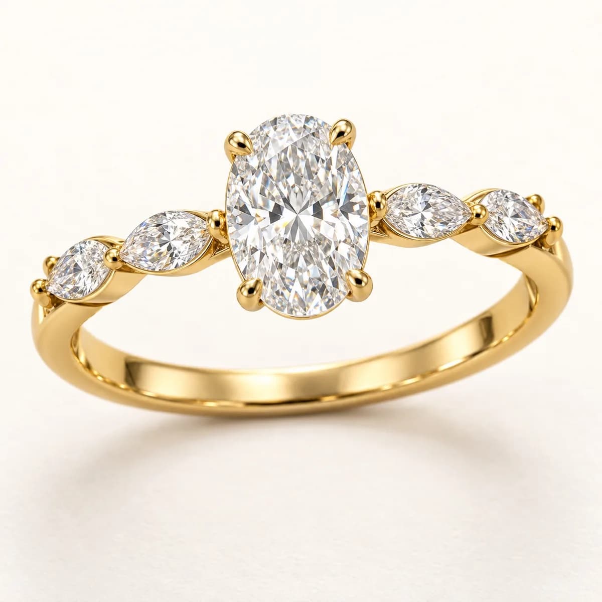 Oval & Marquise Leaf 14KT Diamond Ring