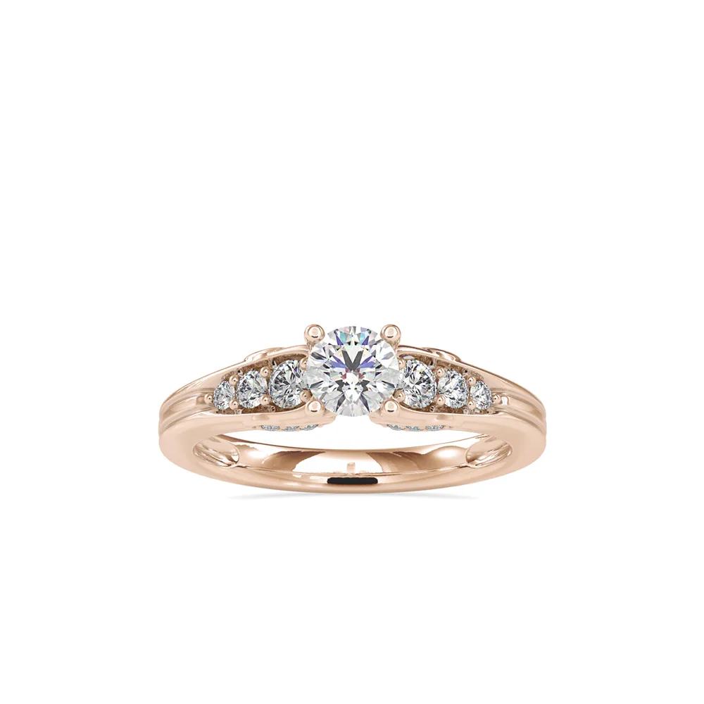 Round Diamond Ring in Graduated Shoulder Diamonds and Hidden Accents