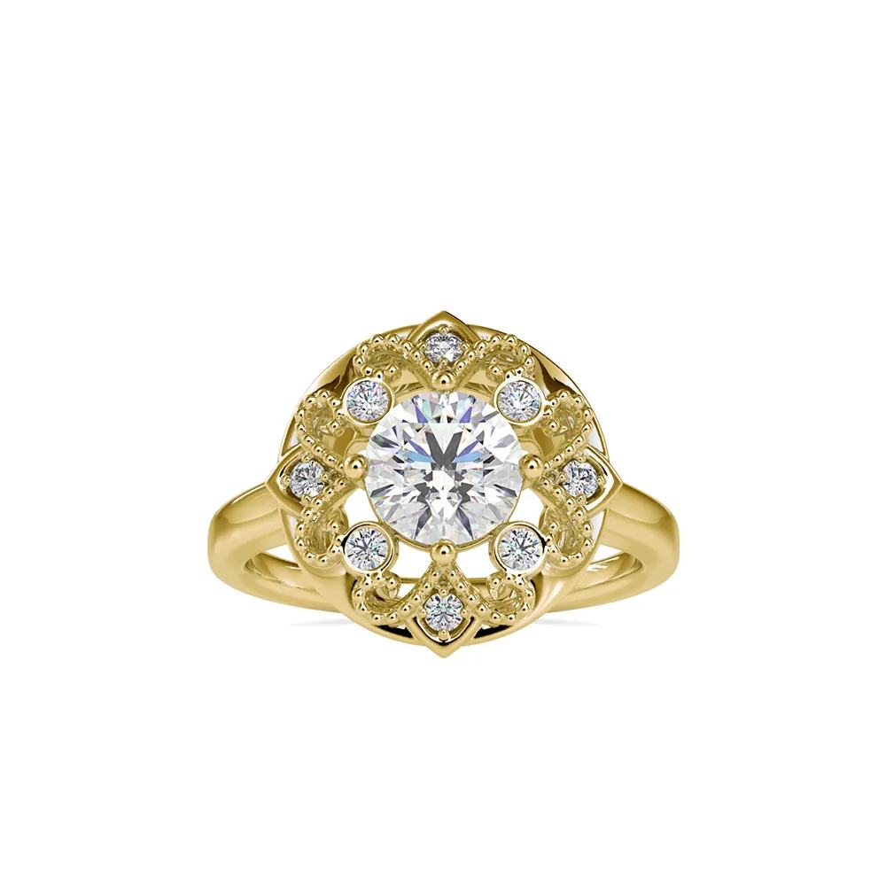 Round Diamond Vintage Filigree Ring , Art Deco Inspired Halo Design