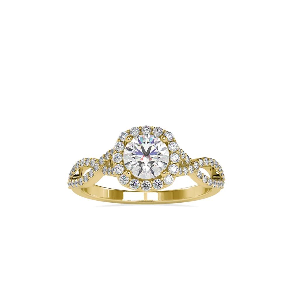 Round Diamond Halo Engagement Ring with Twisted Infinity Pavé Shoulders