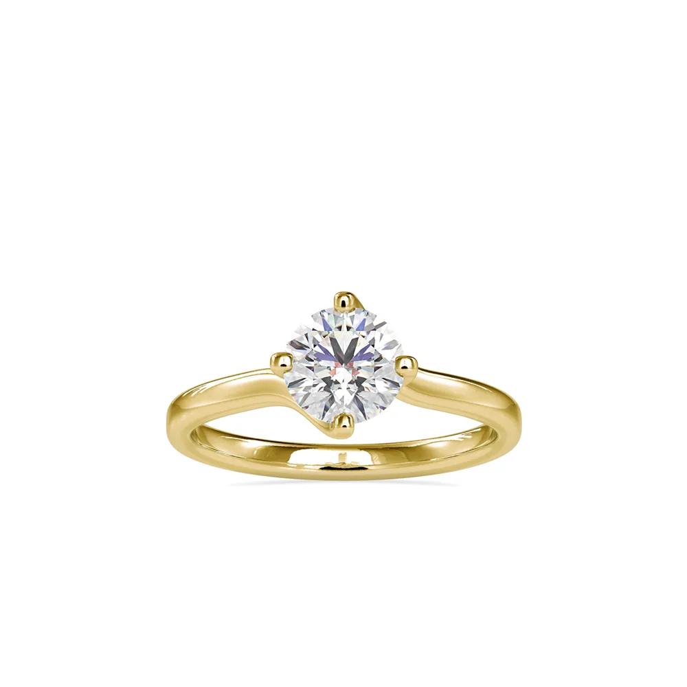 Round Diamond Solitaire Ring Tilted Swirl Bypass Band, Lightweight