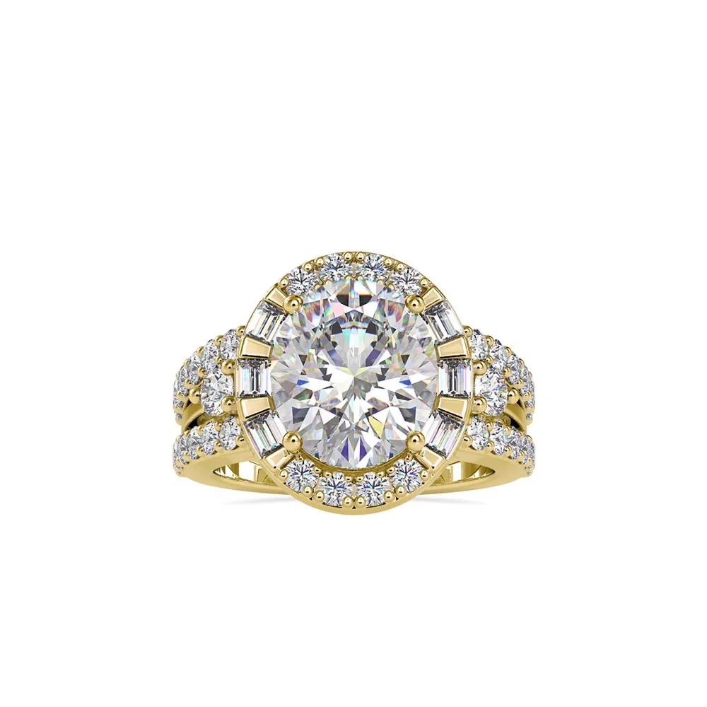 Oval Diamond Halo Engagement Ring  Baguette Accents