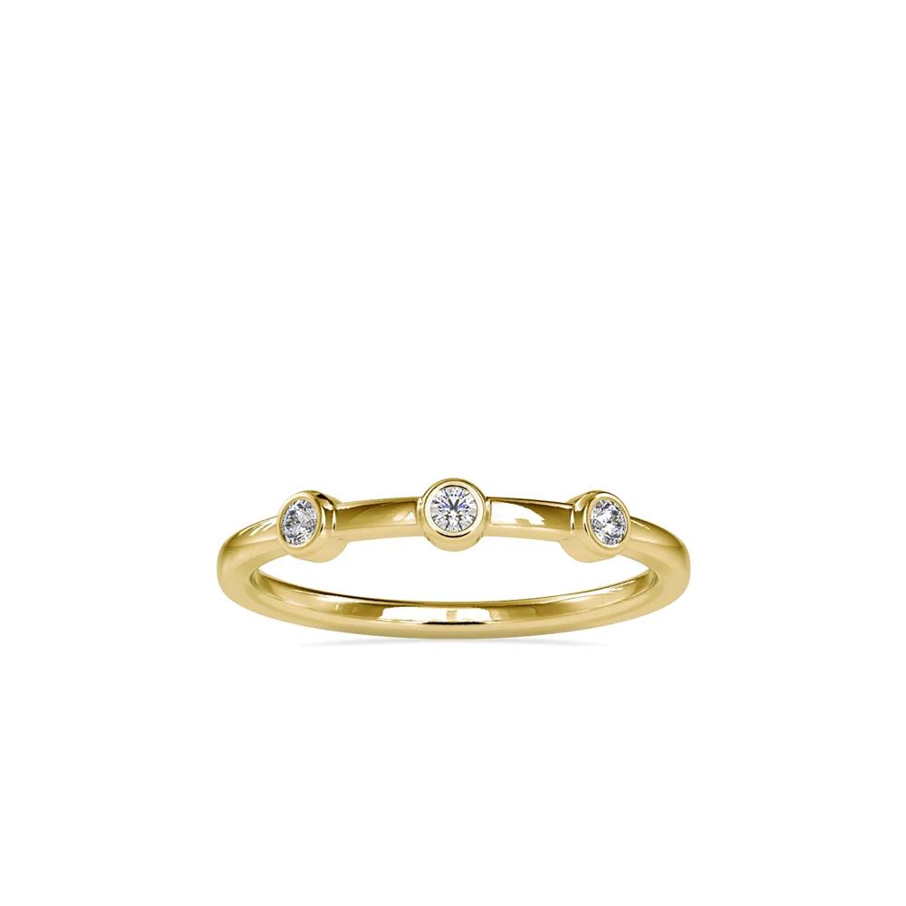 Three Stone Bezel Set Diamond Ring , Dainty Stackable Band