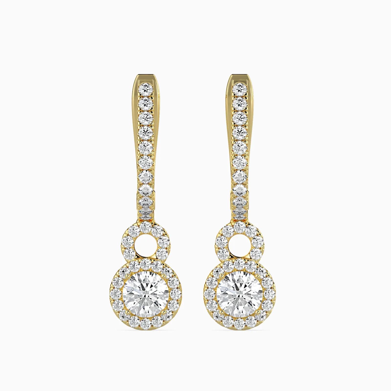 Round Diamond Halo Drop hook Earrings