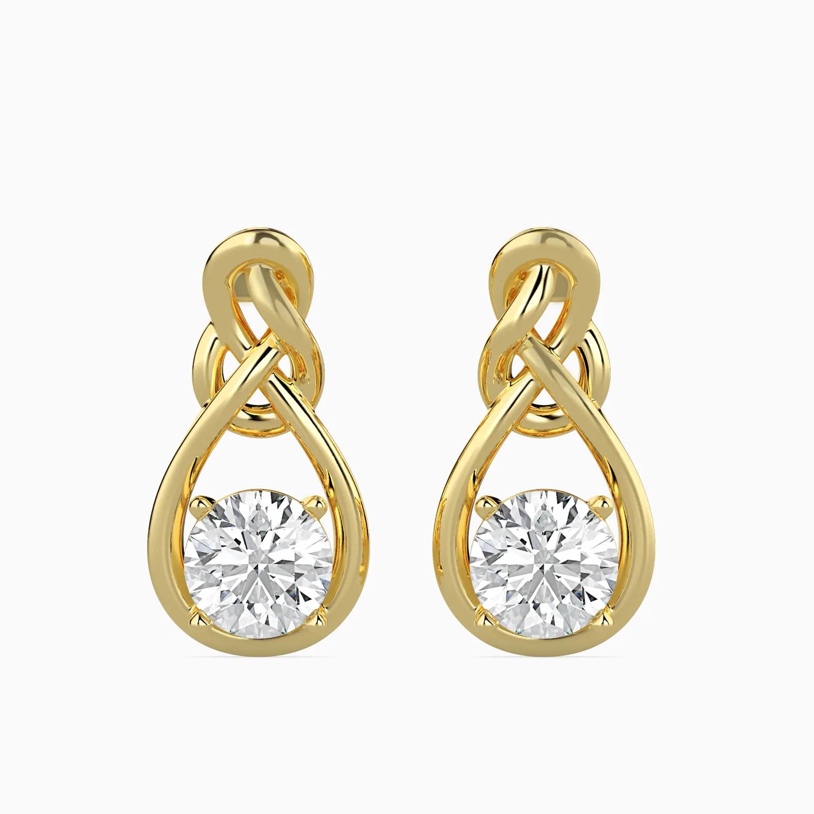 Round Diamond Knot Drop Earrings, Teardrop Infinity Love Knot Solitaire Earrings