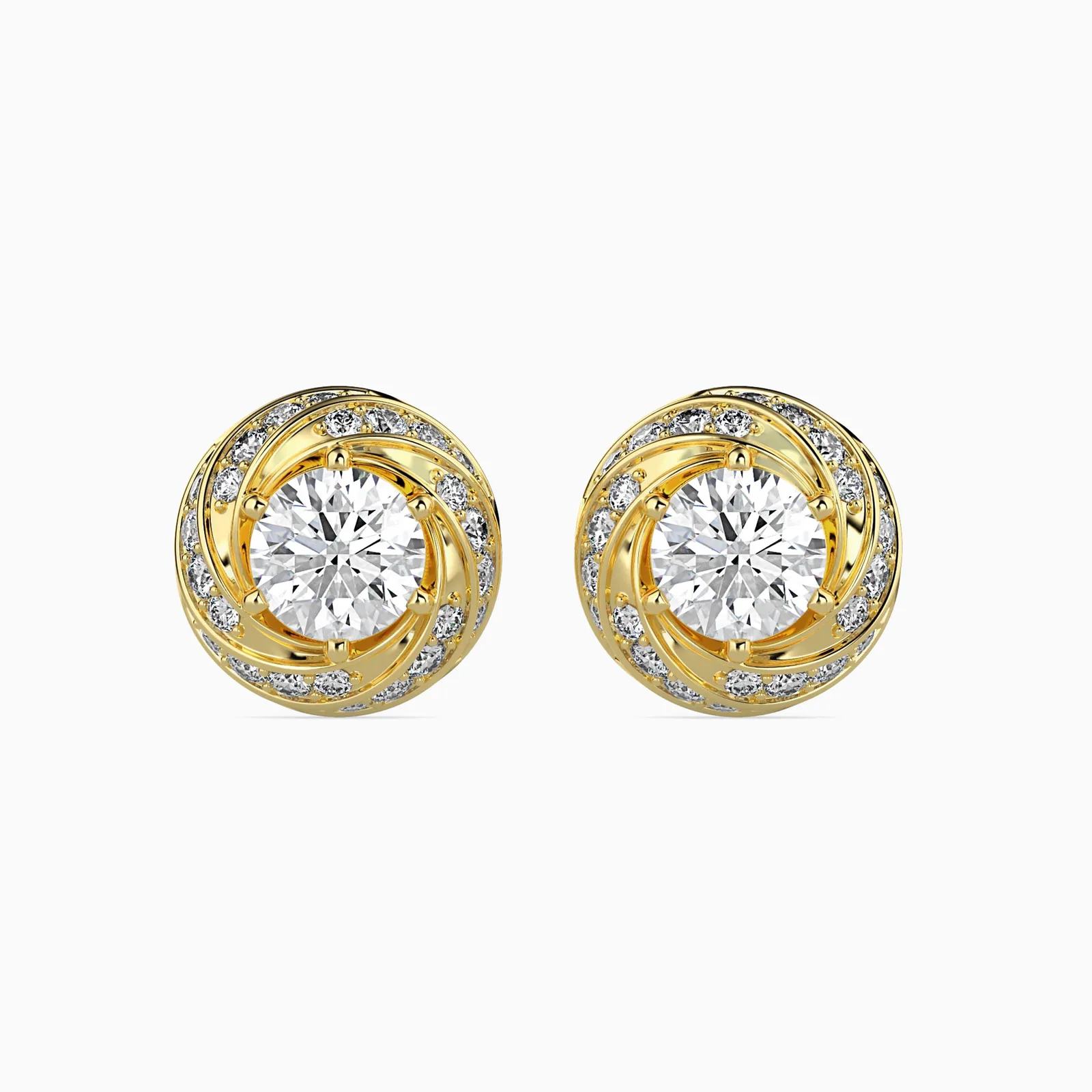 Round Diamond Swirl Halo Stud Earrings