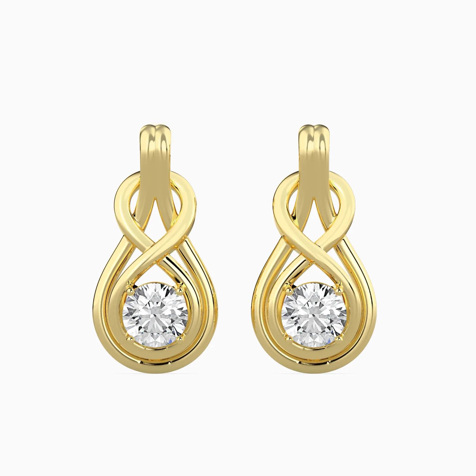 Round Diamond Infinity Knot Earrings, Twisted Teardrop Solitaire Drop Earrings
