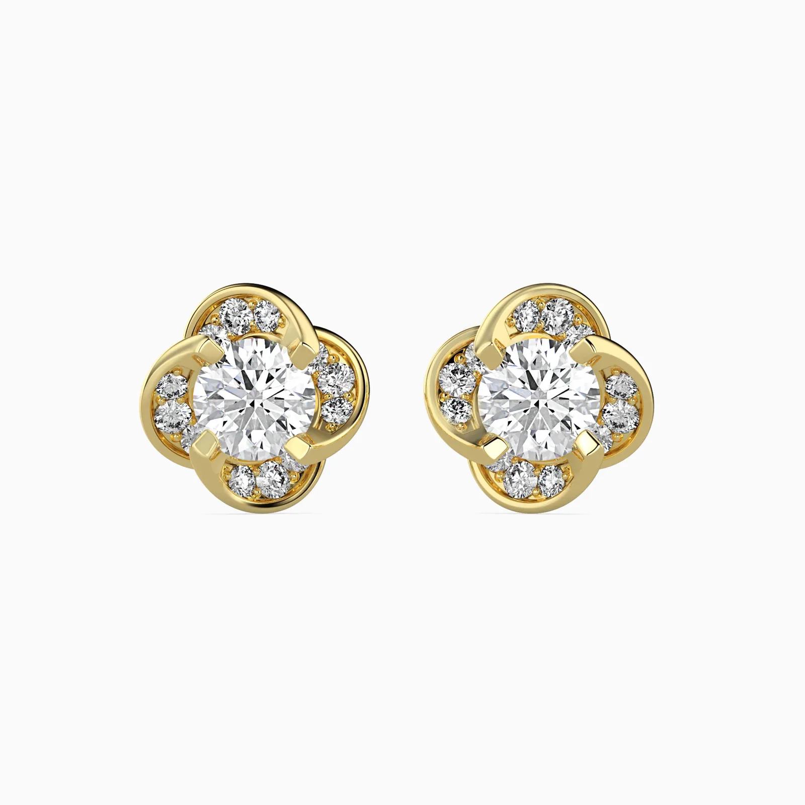 Round Diamond Clover Stud Earrings , Four Petal Flower Studs