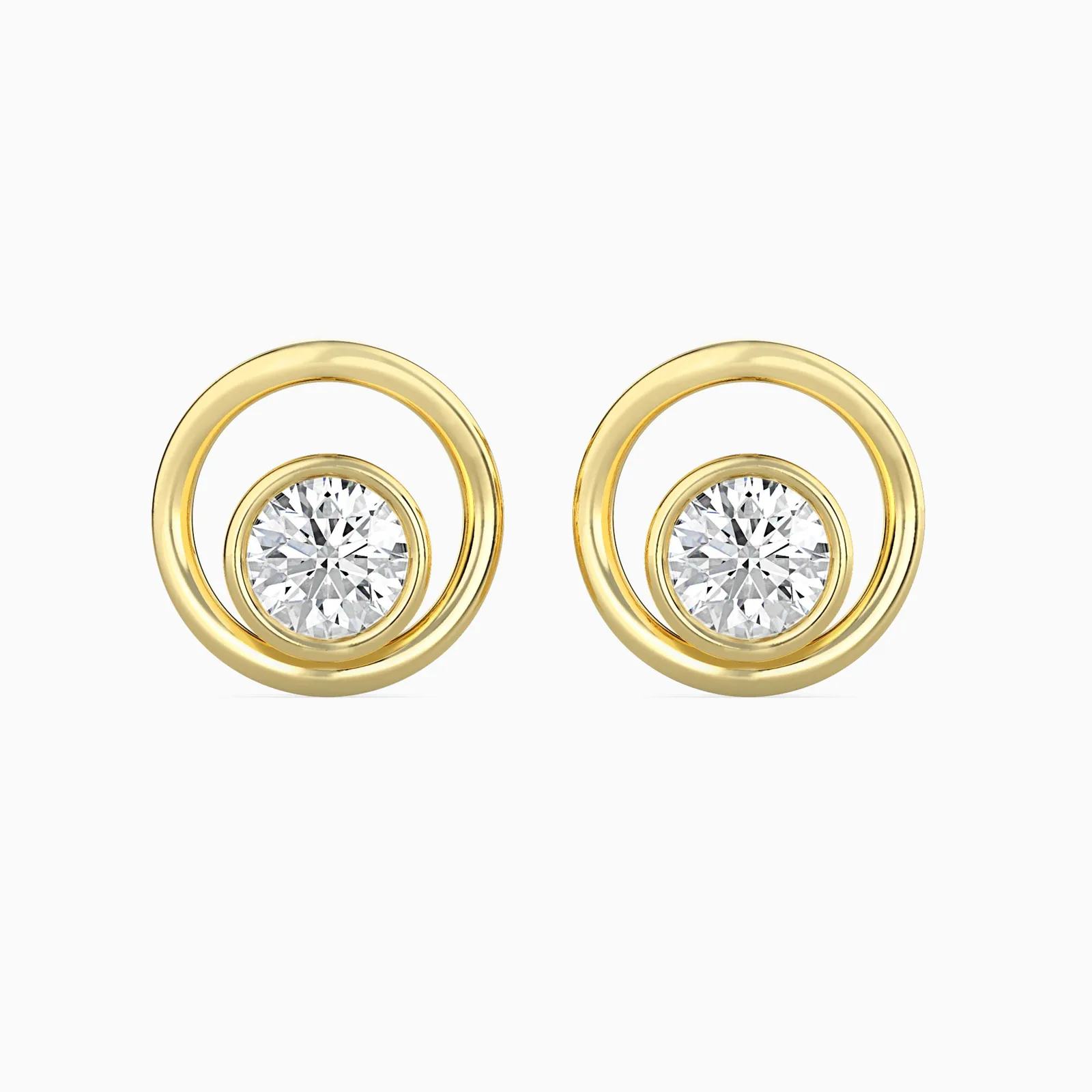 Round Diamond Open Circle Stud Earrings,Bezel Set Minimalist Stud