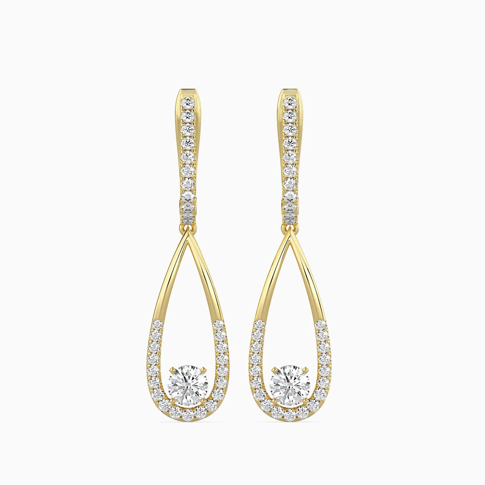 Open Teardrop Diamond Drop Earrings , Pavé Hook Dangle Earrings