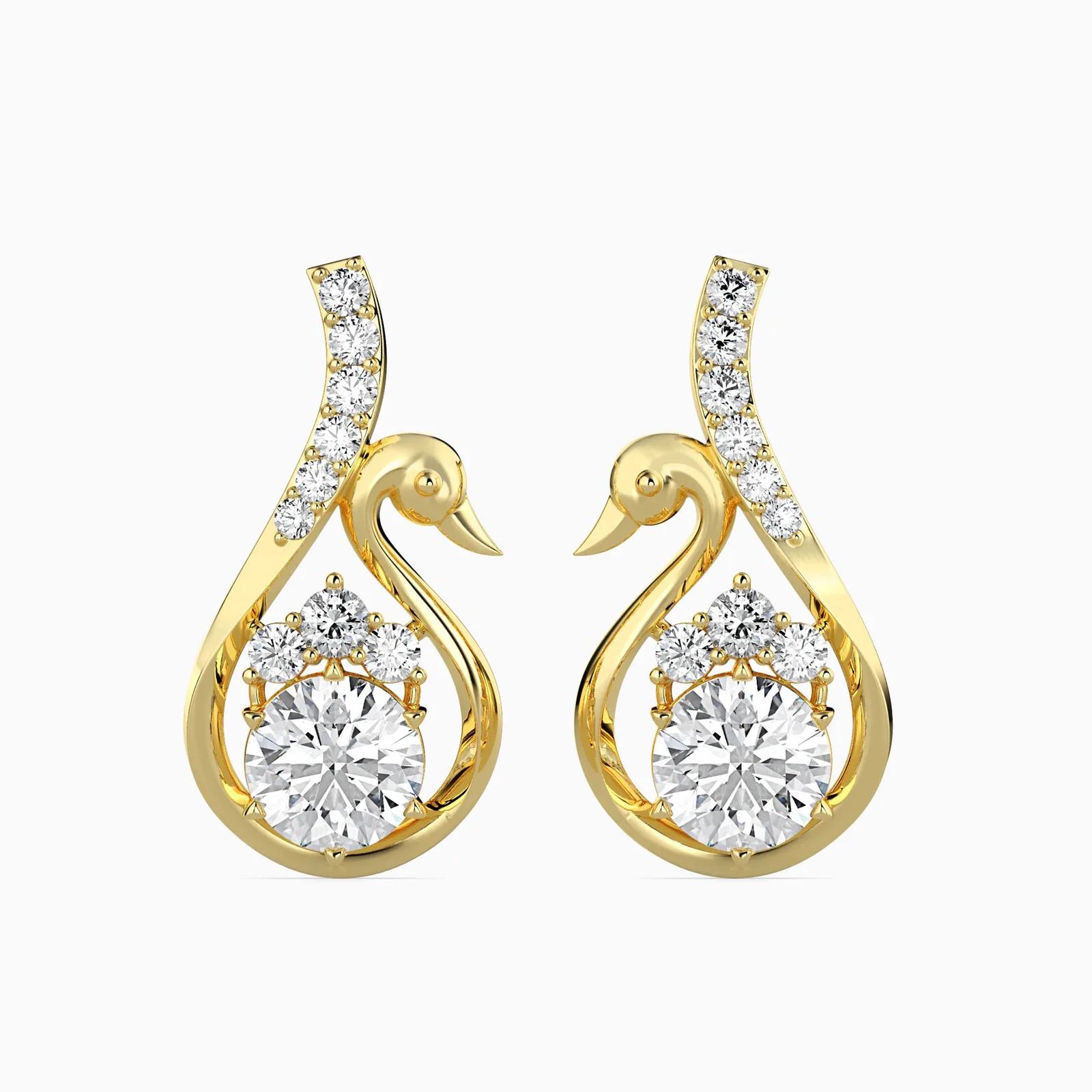 Swan Diamond Earrings, Hamsa Motif Studs