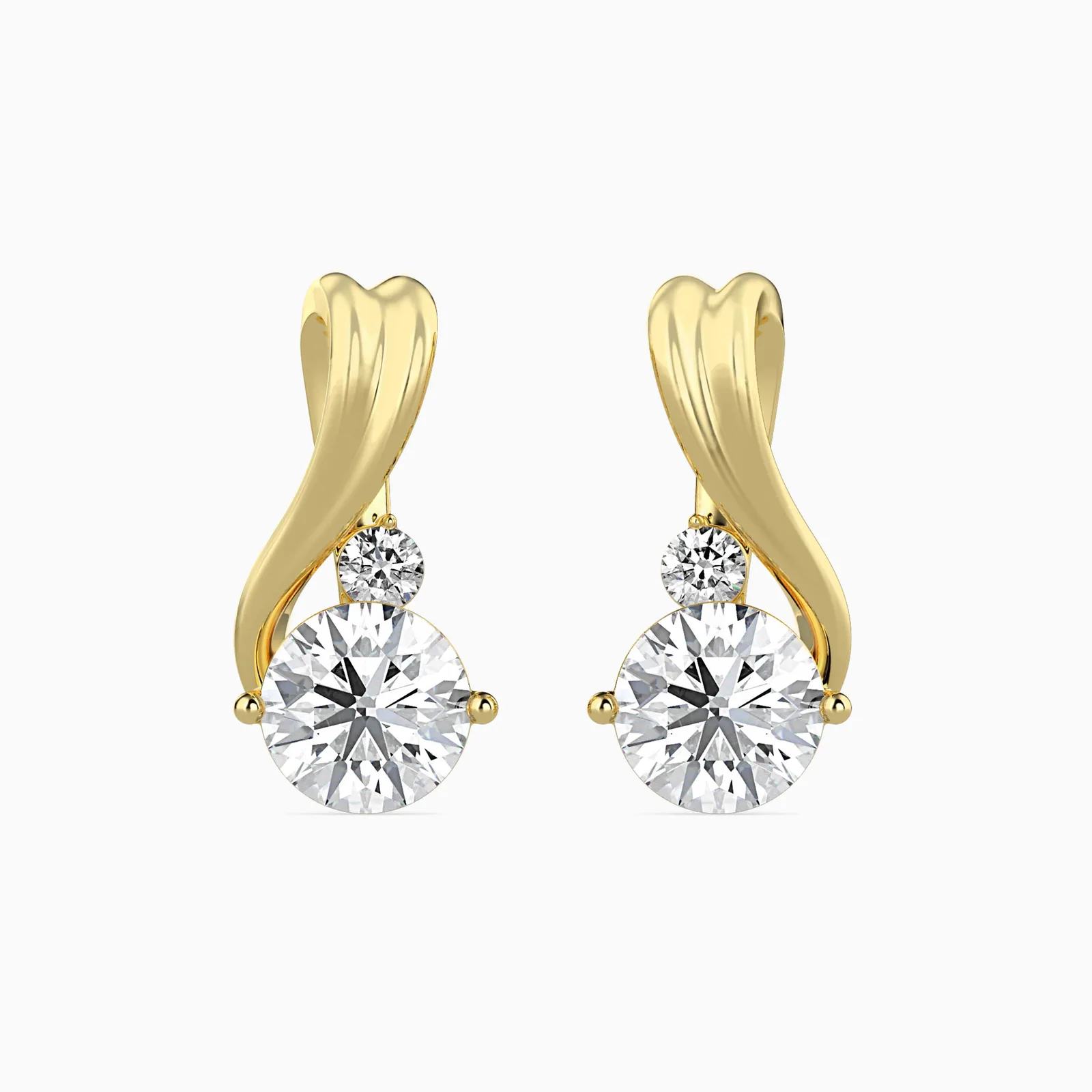 Two Stone Round Diamond Earrings, Ribbon Swirl Drop Studs