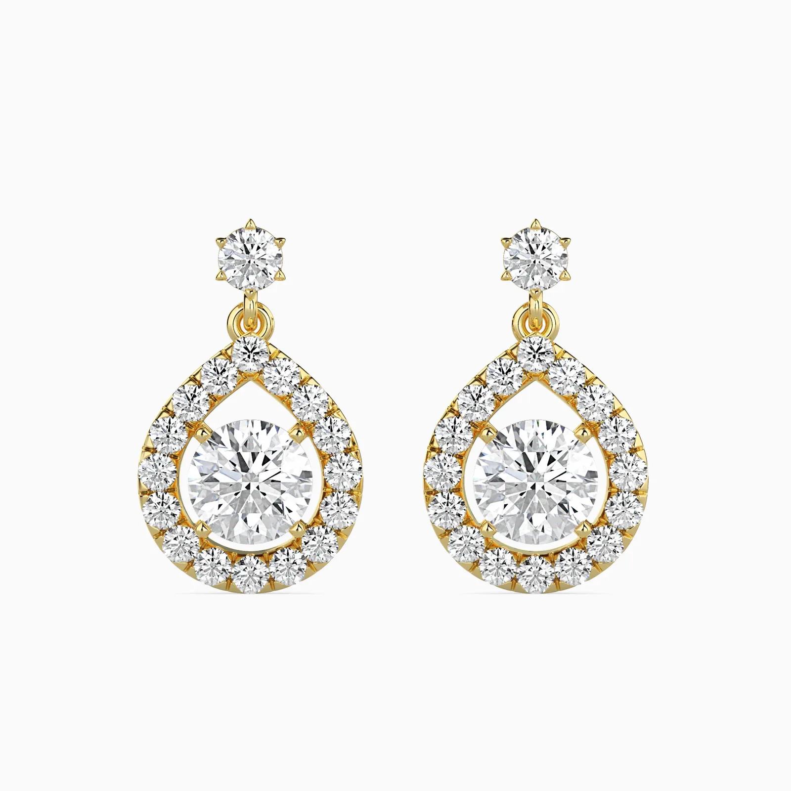 Pear Halo Diamond Drop Earrings, Solitaire Stud Teardrop Dangle
