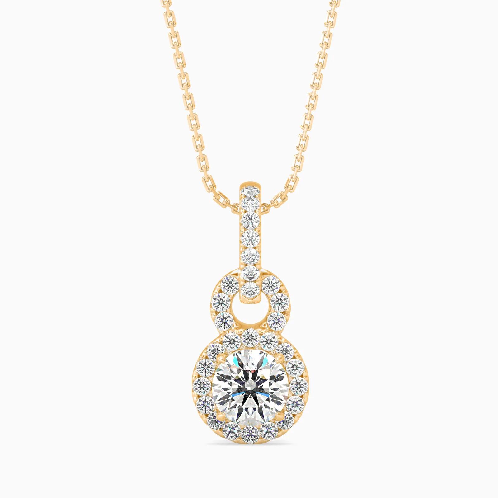 Halo Round Diamond Drop Pendant