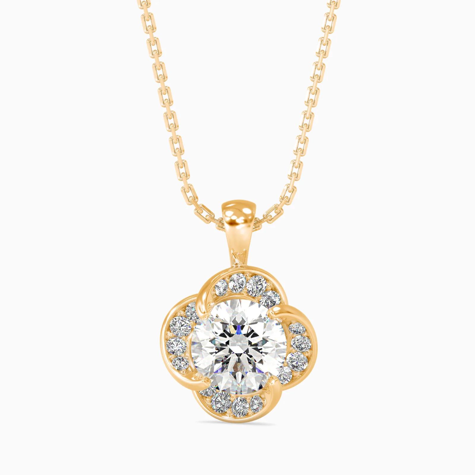 Petal Clover Round Diamond Halo Pendant