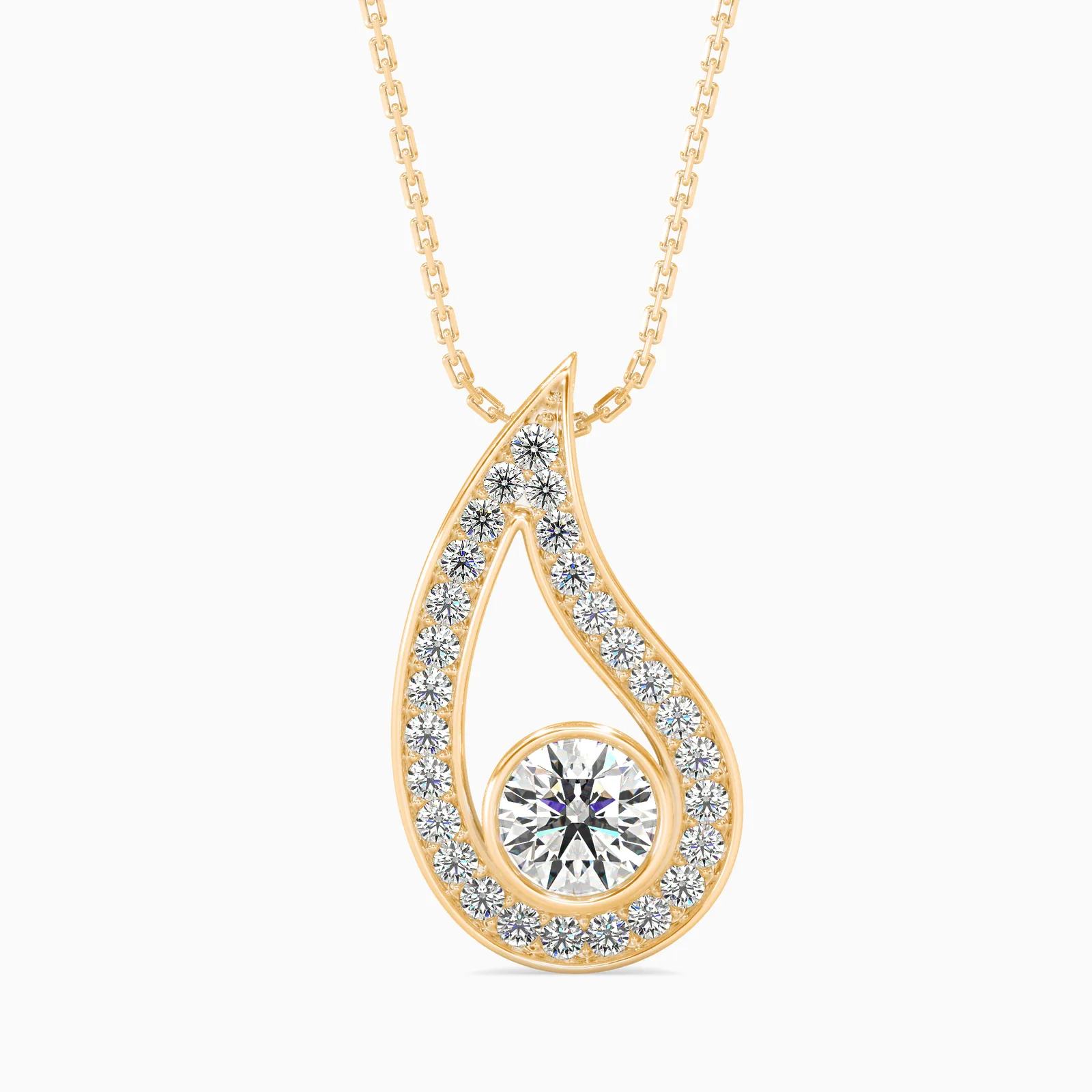 Flame Teardrop Round Diamond Pendant