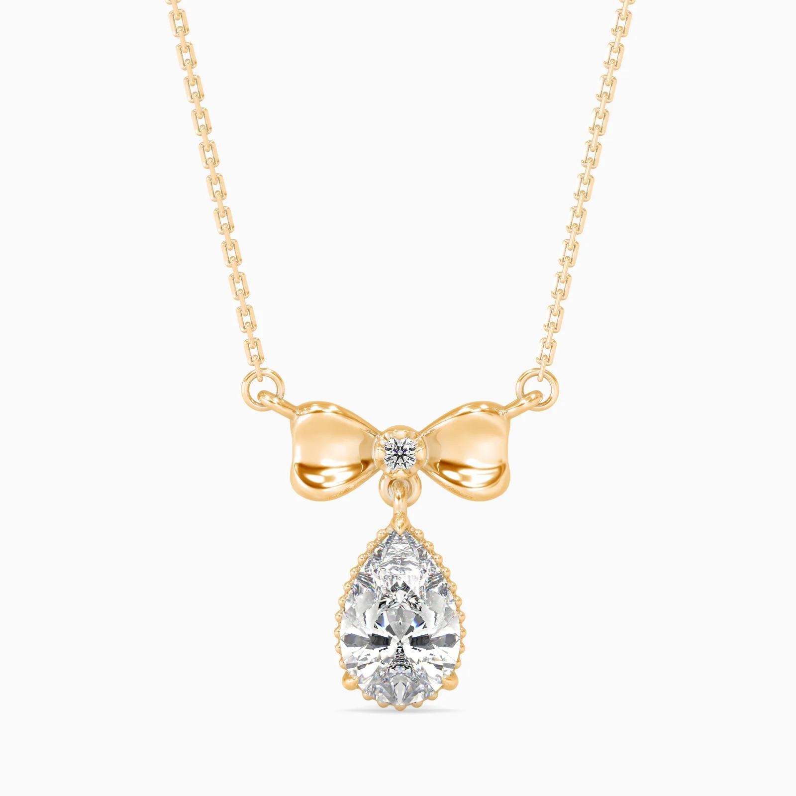 Ribbon Bow Pear Diamond Drop Necklace