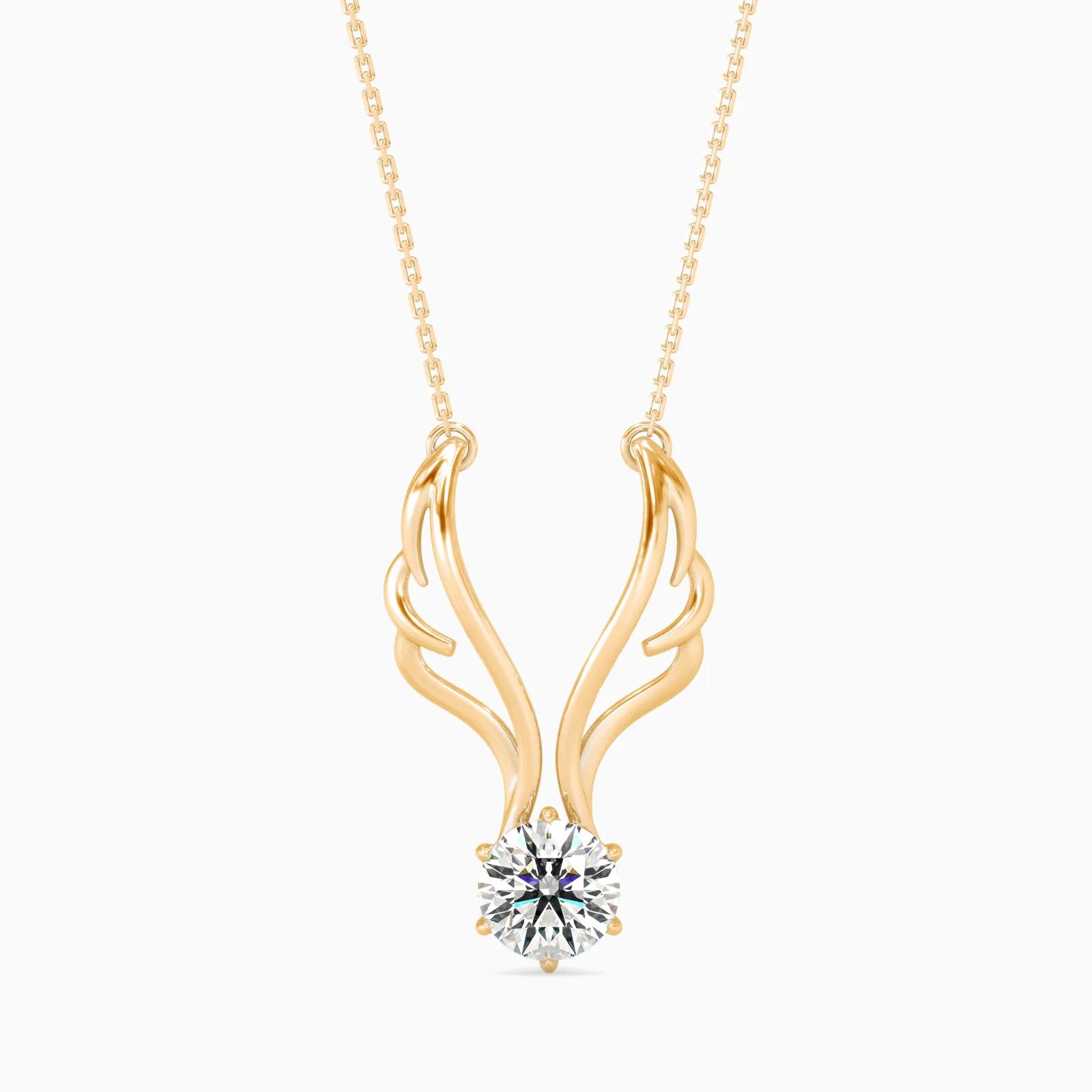 Angel Wings Round Diamond Solitaire Pendant