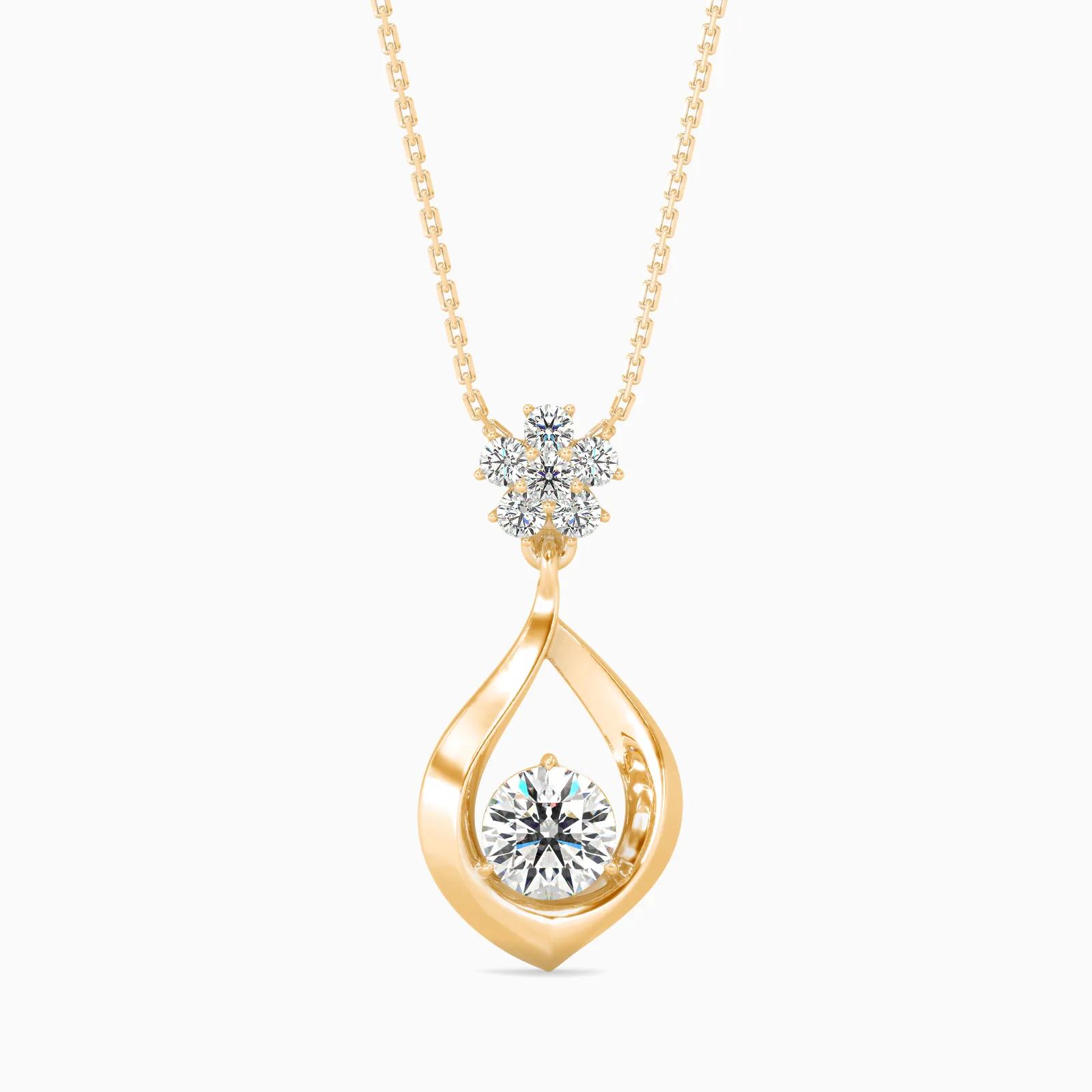 Floret Cluster Teardrop Round Diamond Pendant