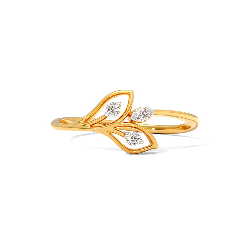 Sleek Leaf 9KT Diamond Ring, view 1