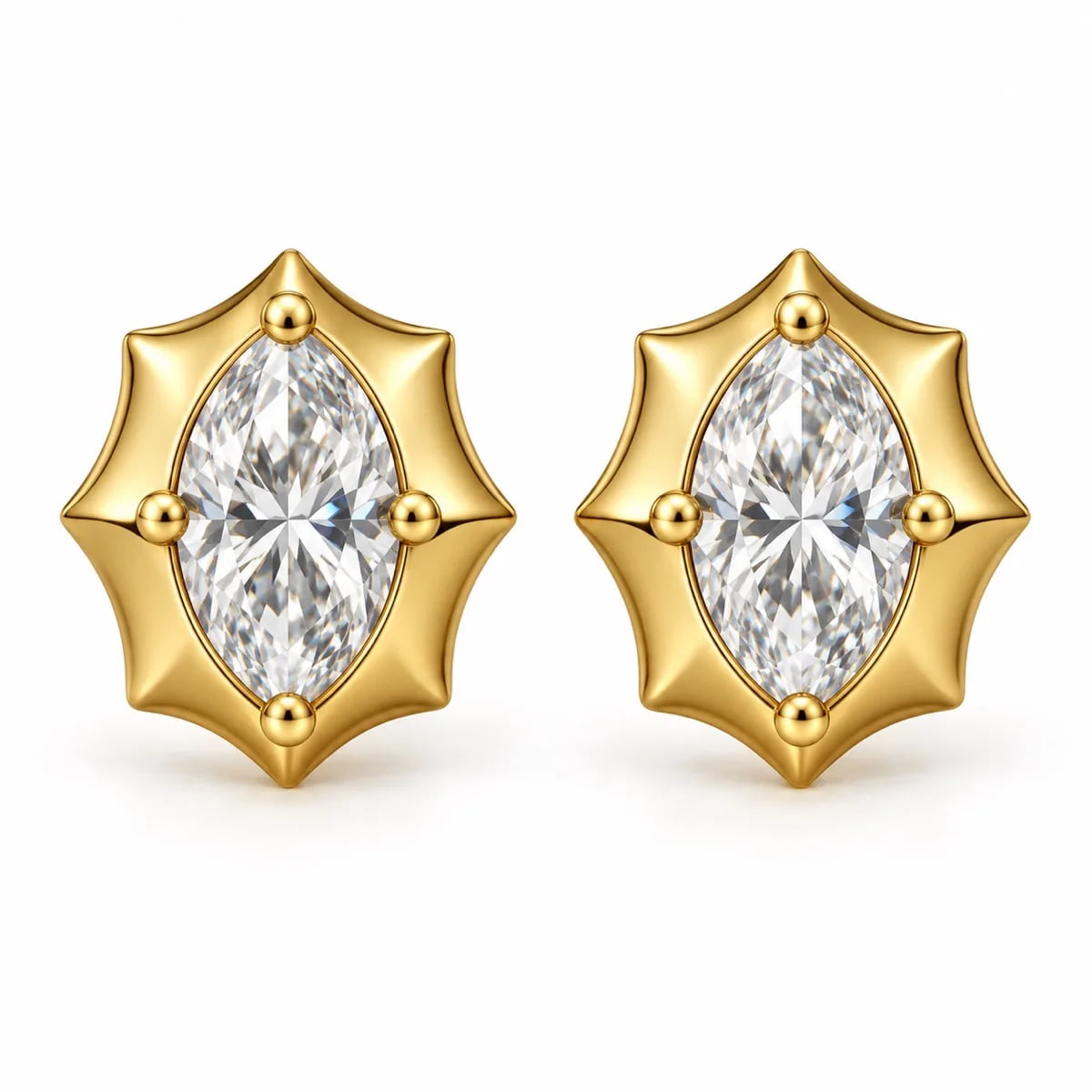 Marquise Crest 14KT Diamond Stud Earrings, view 1