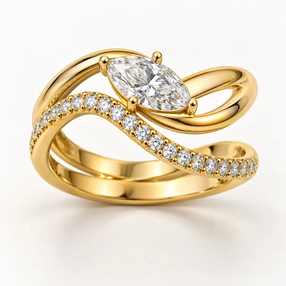 Marquise Crossover 14KT Diamond Ring, view 1