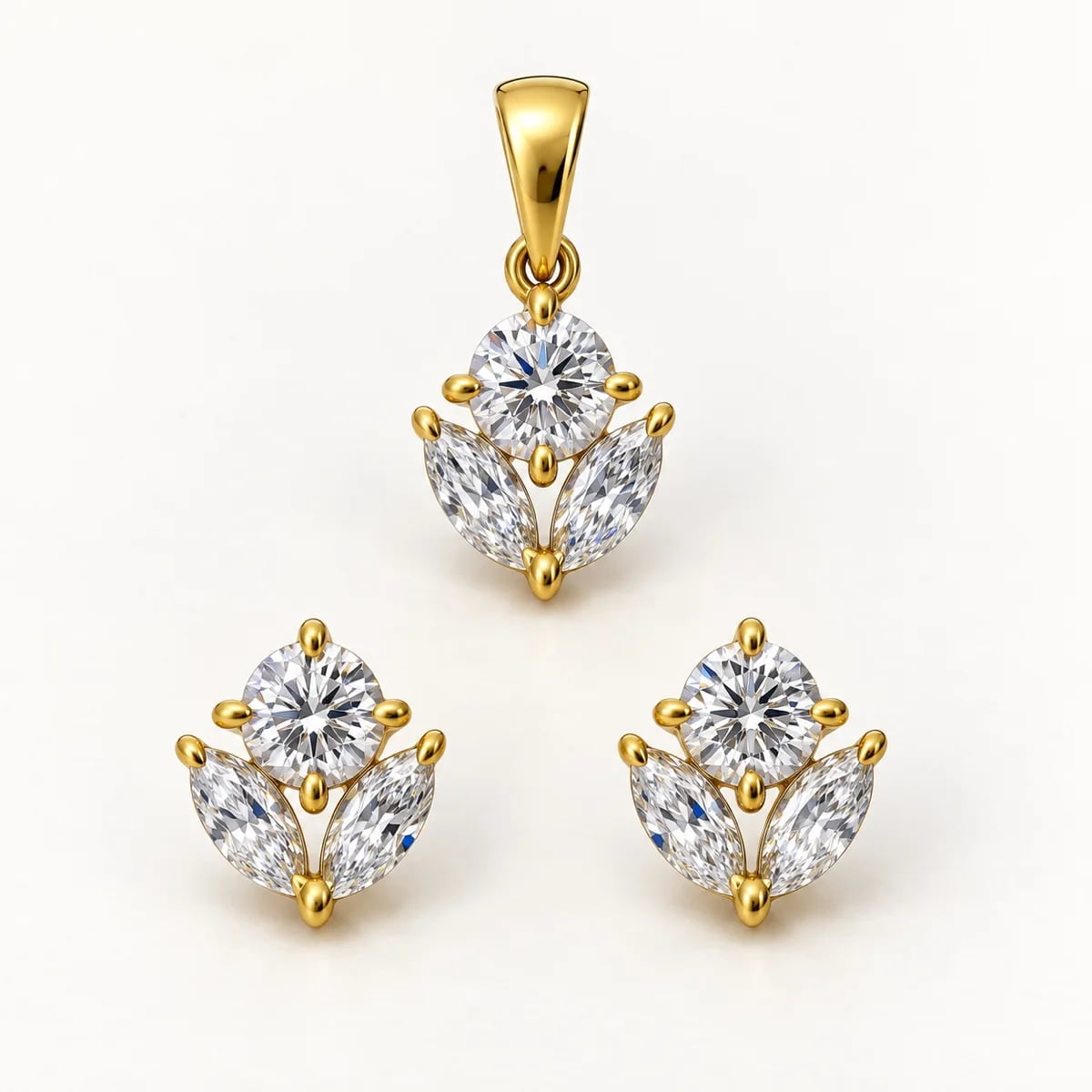 Diamond Leaf 14KT Pendant & Stud Earrings Set, view 1