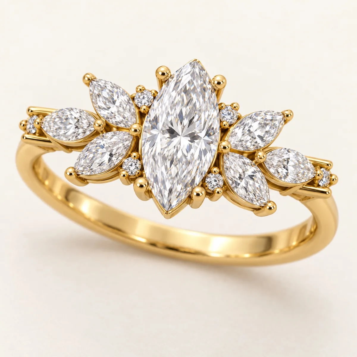 Marquise Starburst 14KT Diamond Ring, view 1