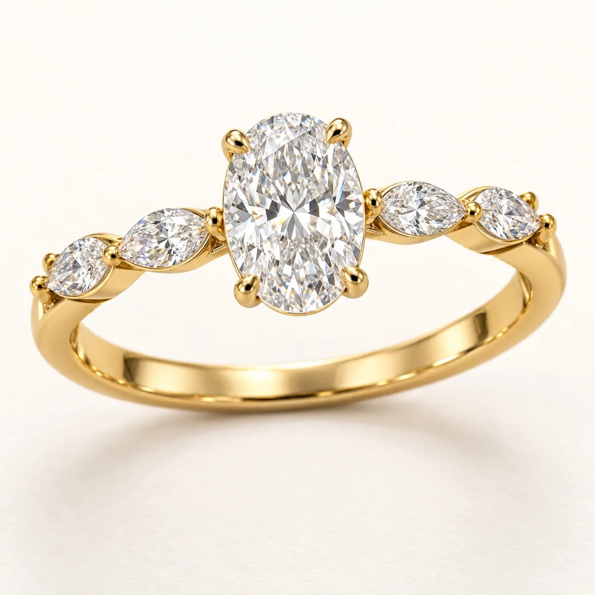 Oval & Marquise Leaf 14KT Diamond Ring, view 1