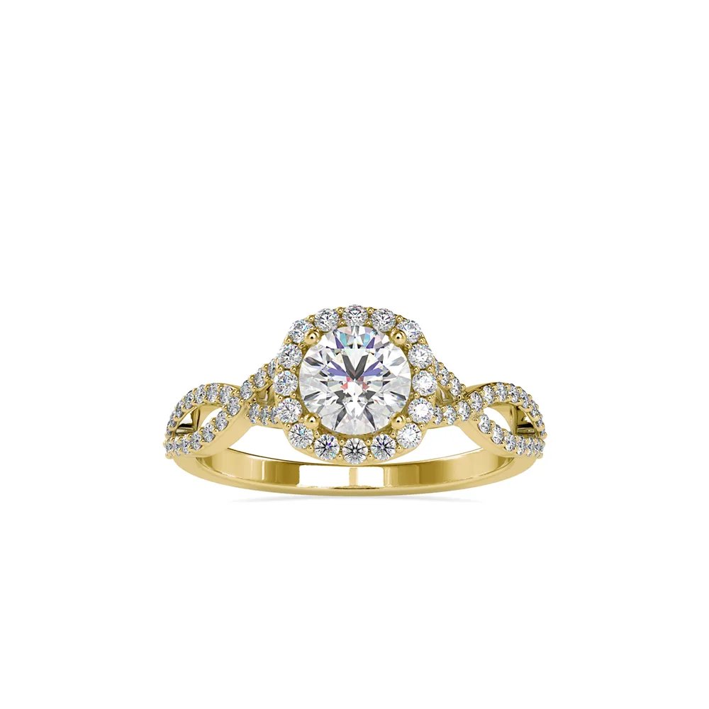 Round Diamond Halo Engagement Ring with Twisted Infinity Pavé Shoulders, view 1