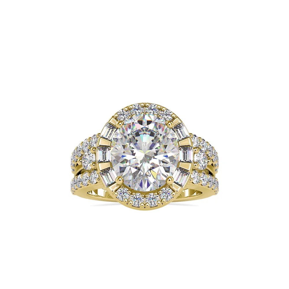 Oval Diamond Halo Engagement Ring  Baguette Accents, view 1
