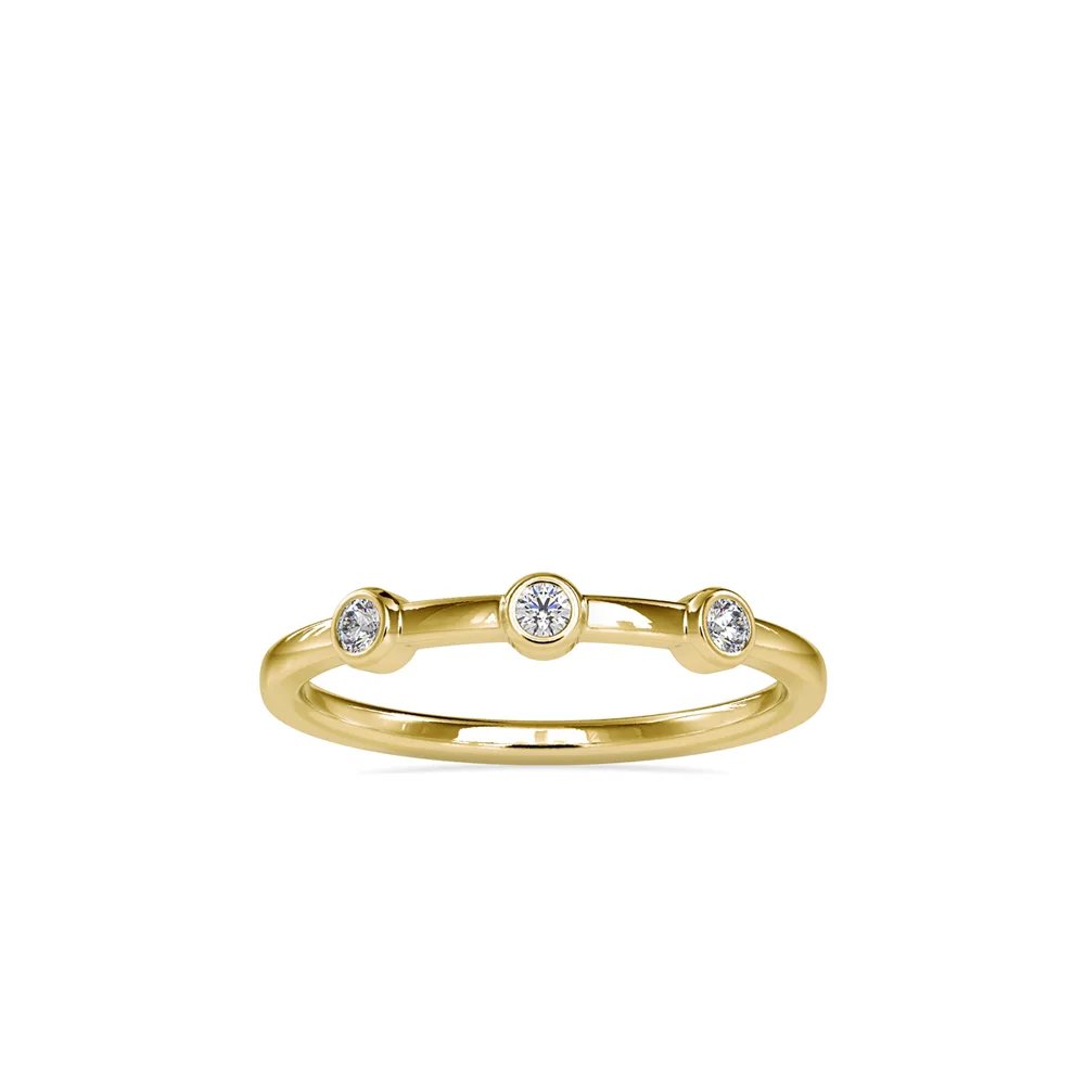 Three Stone Bezel Set Diamond Ring , Dainty Stackable Band, view 1