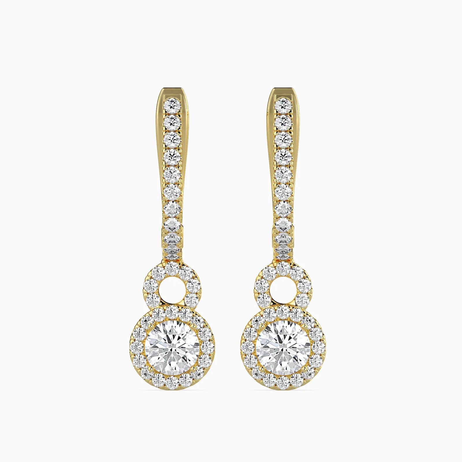 Round Diamond Halo Drop hook Earrings, view 1