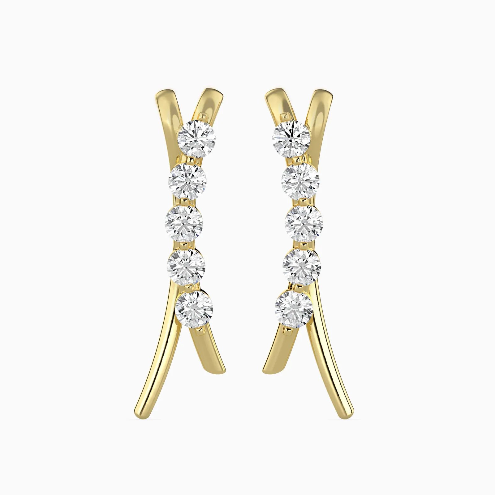 Crossover Diamond Climber Earrings, 5 Stone Ear Crawler Earrings, view 1