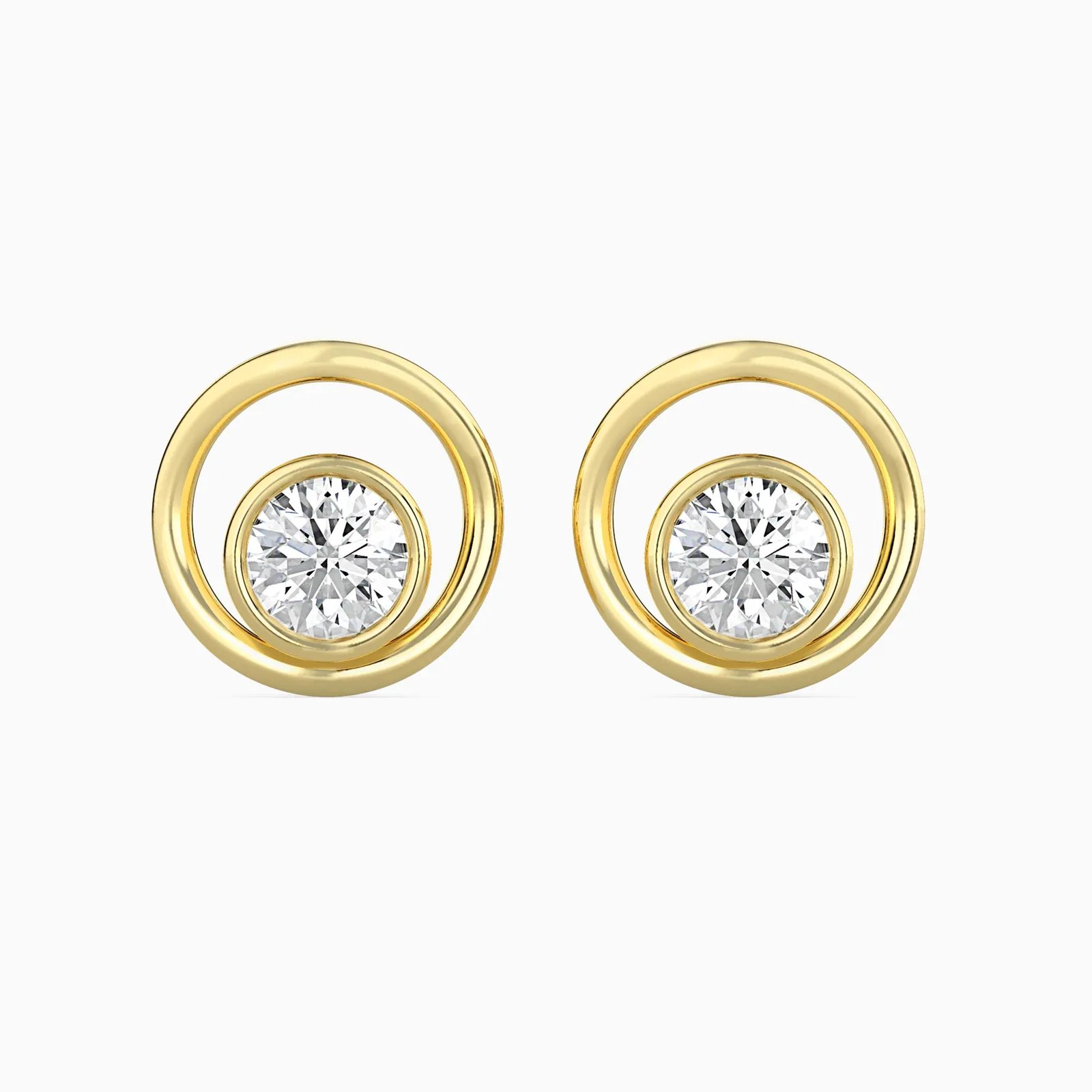 Round Diamond Open Circle Stud Earrings,Bezel Set Minimalist Stud, view 1