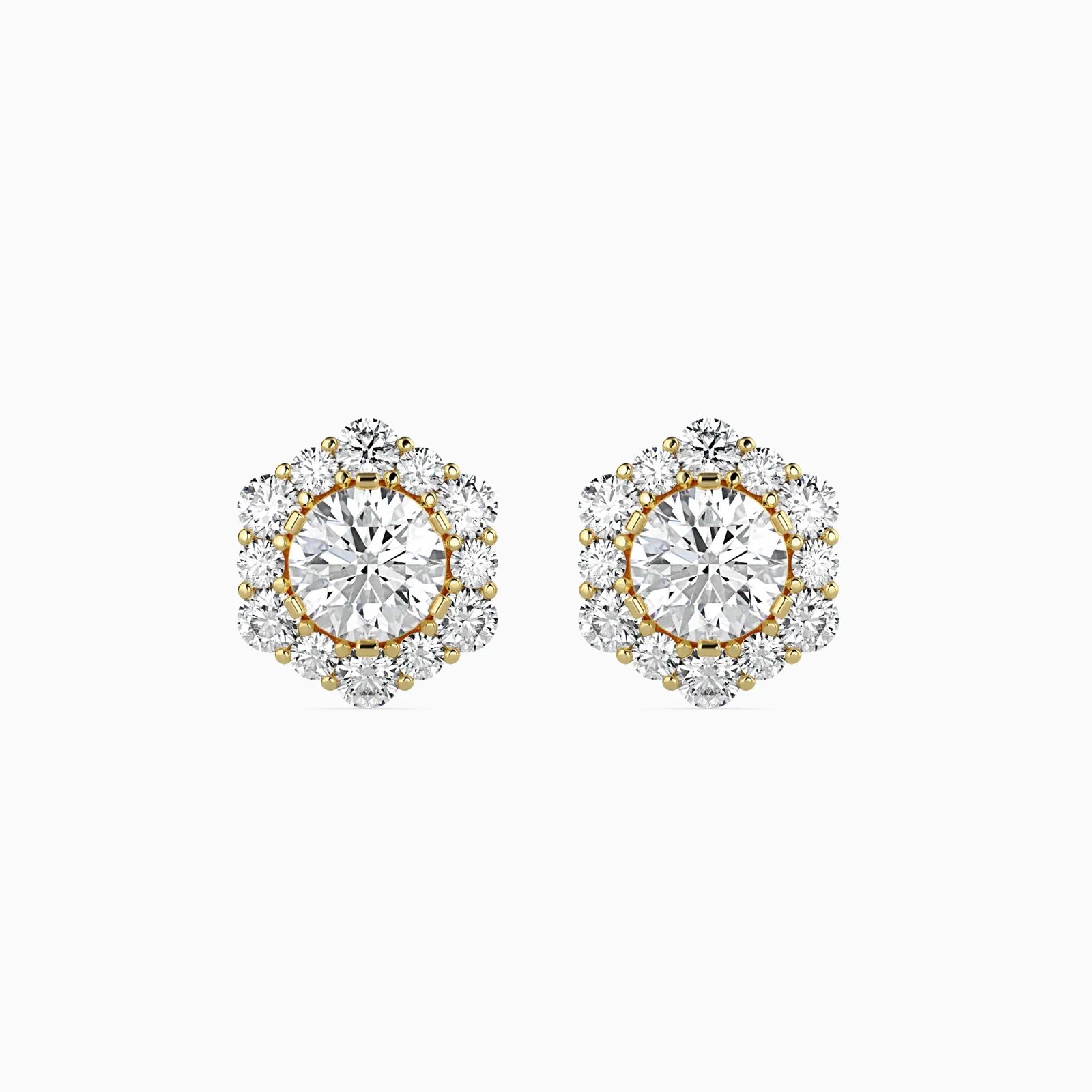 Round Diamond Hexagon Halo Stud Earrings, view 1
