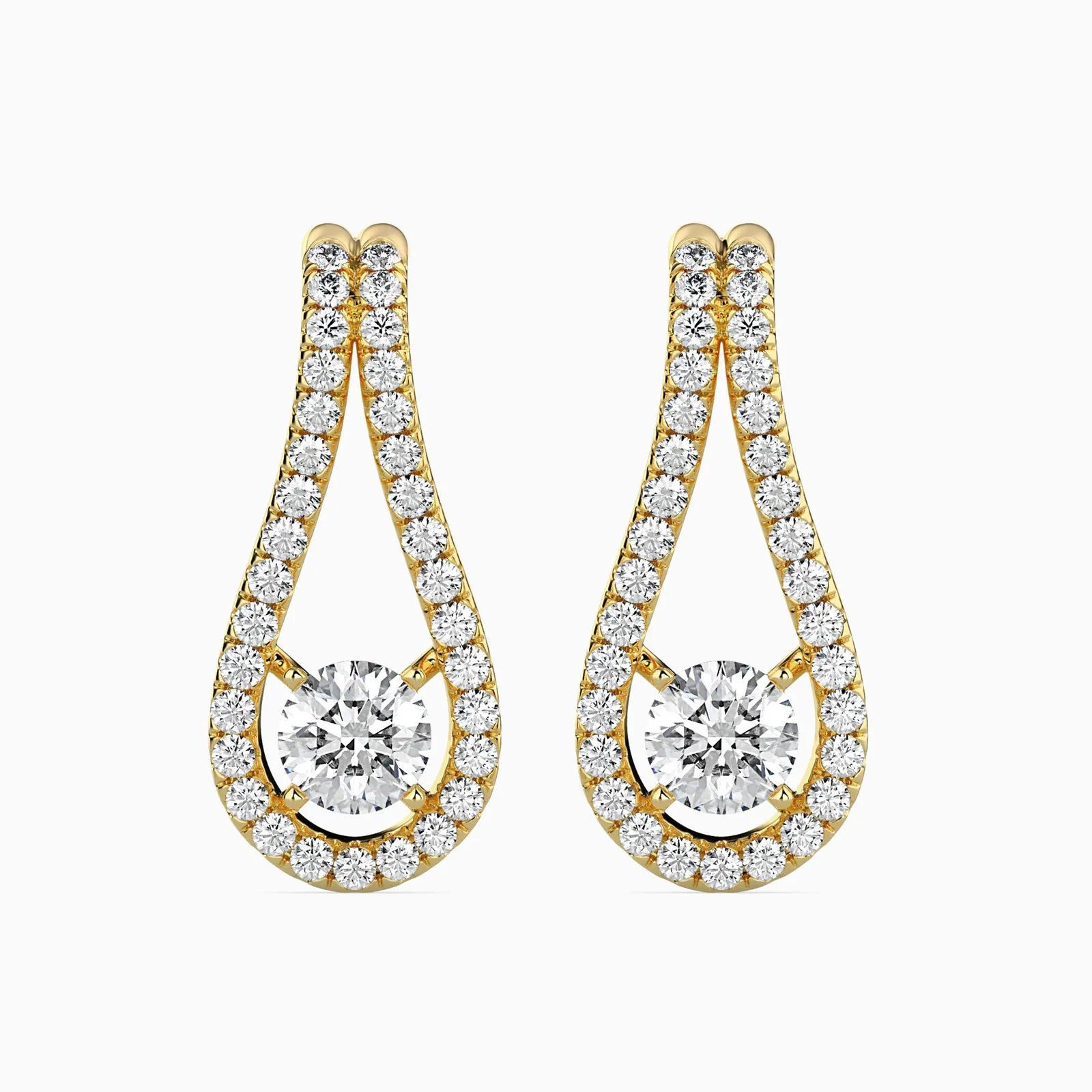 Pavé Teardrop Diamond Earrings, Floating Solitaire Loop Earrings, view 1