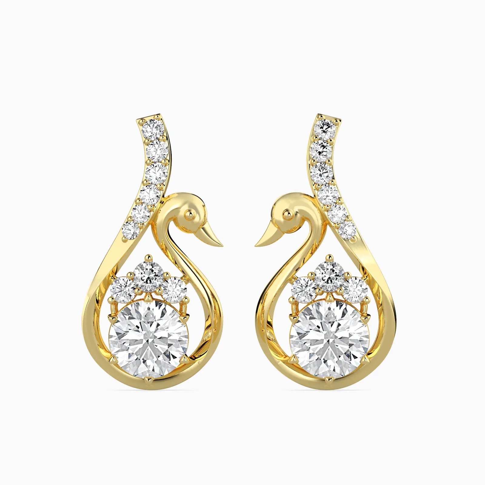 Swan Diamond Earrings, Hamsa Motif Studs, view 1