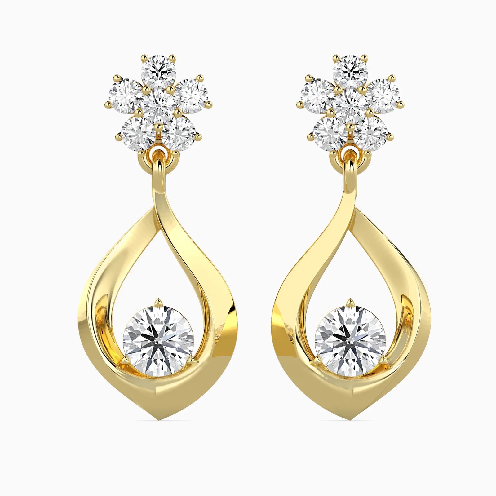 Diamond Flower Cluster Drop Earrings, Open Teardrop Dangle, view 1