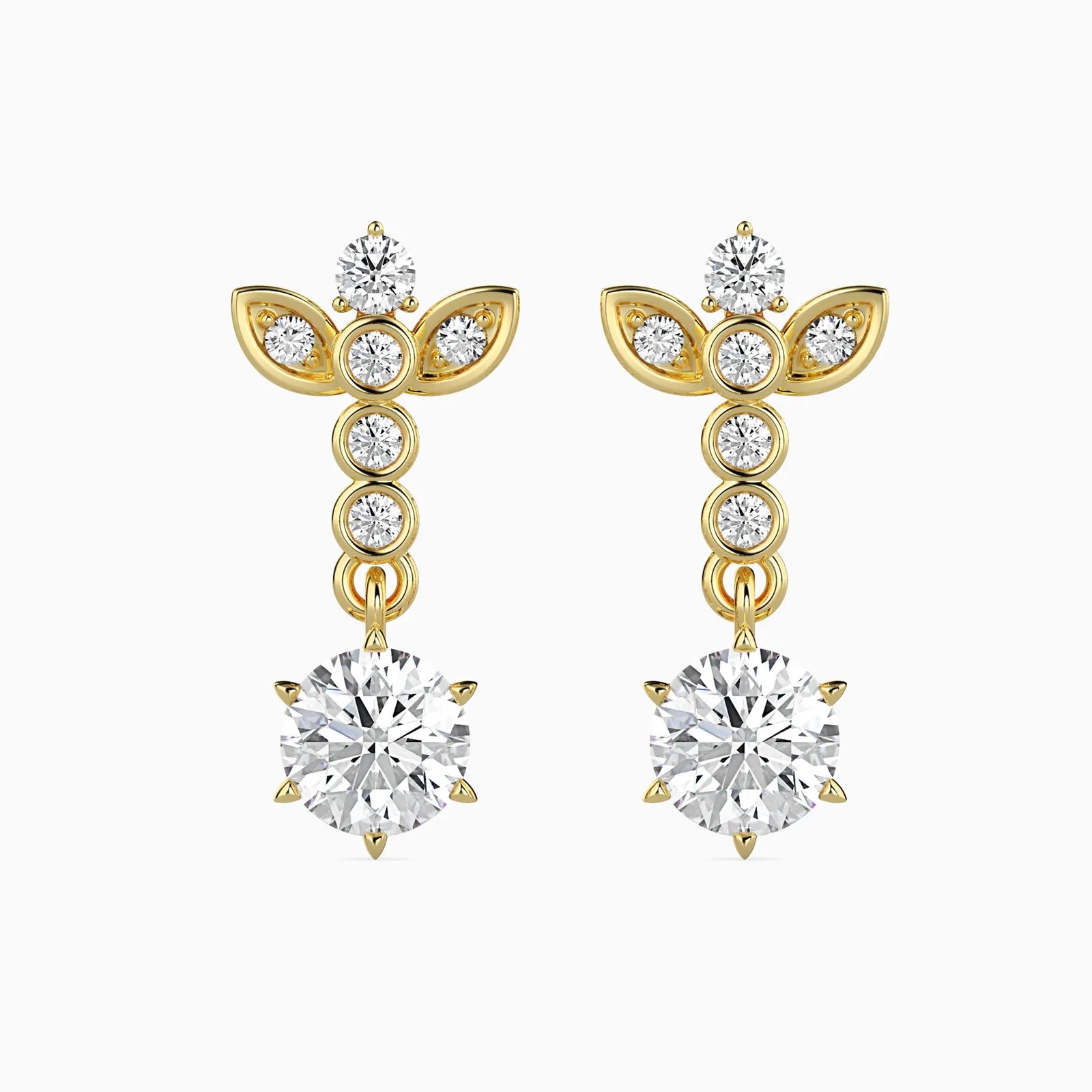 Diamond Leaf Drop Earrings, Bezel Set Chain, view 1