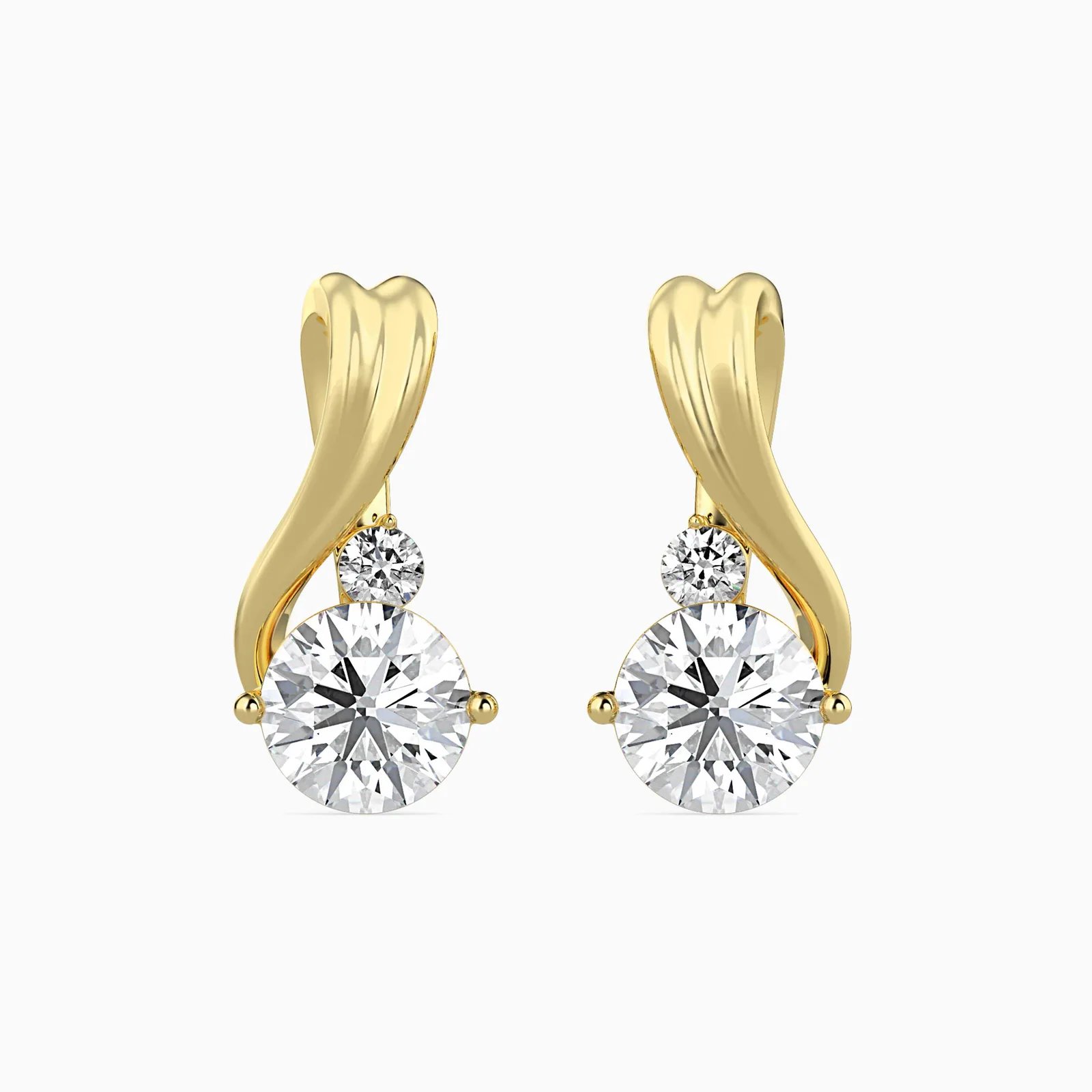 Two Stone Round Diamond Earrings, Ribbon Swirl Drop Studs, view 1