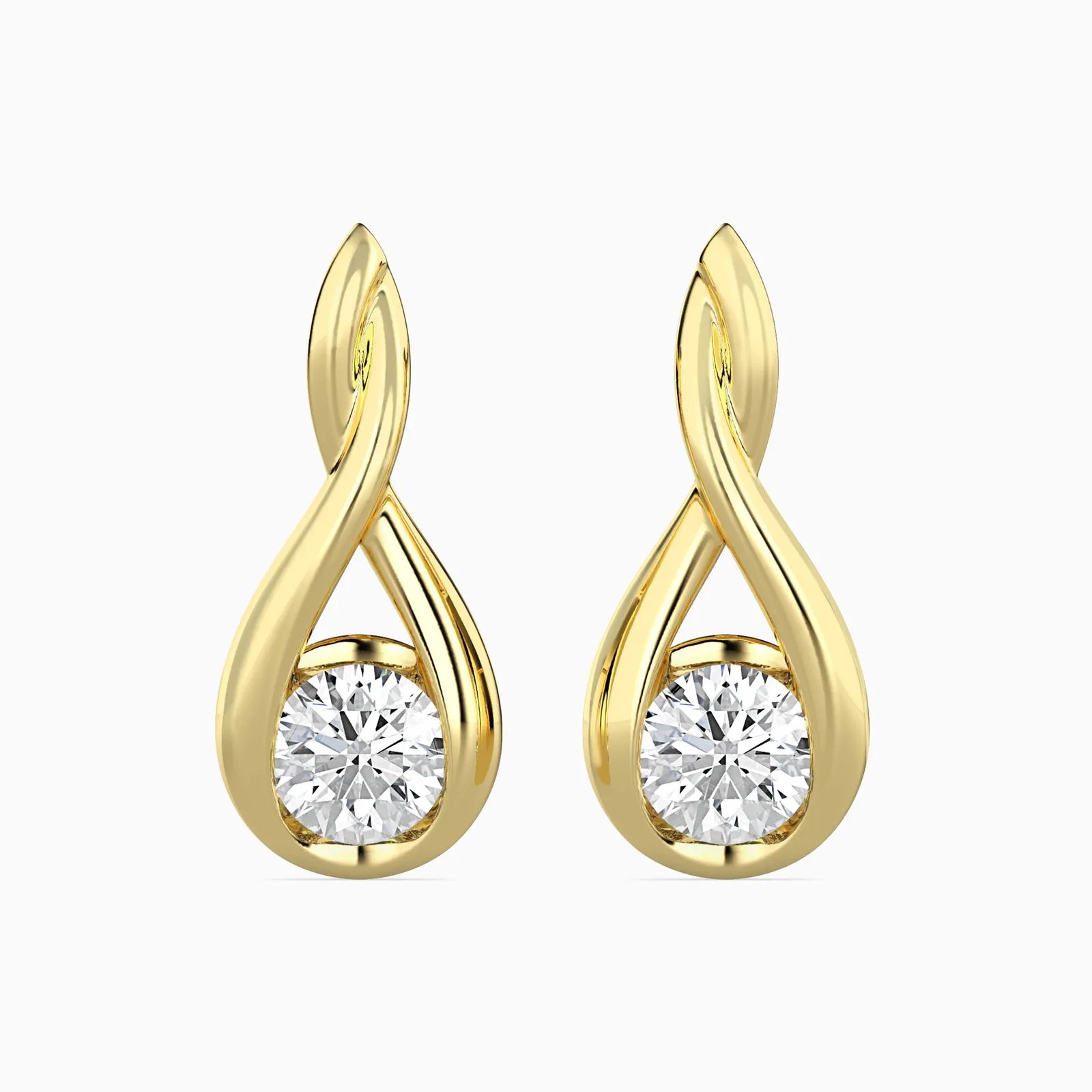 Round Diamond Infinity Twist Stud, Teardrop Solitaire Studs, view 1