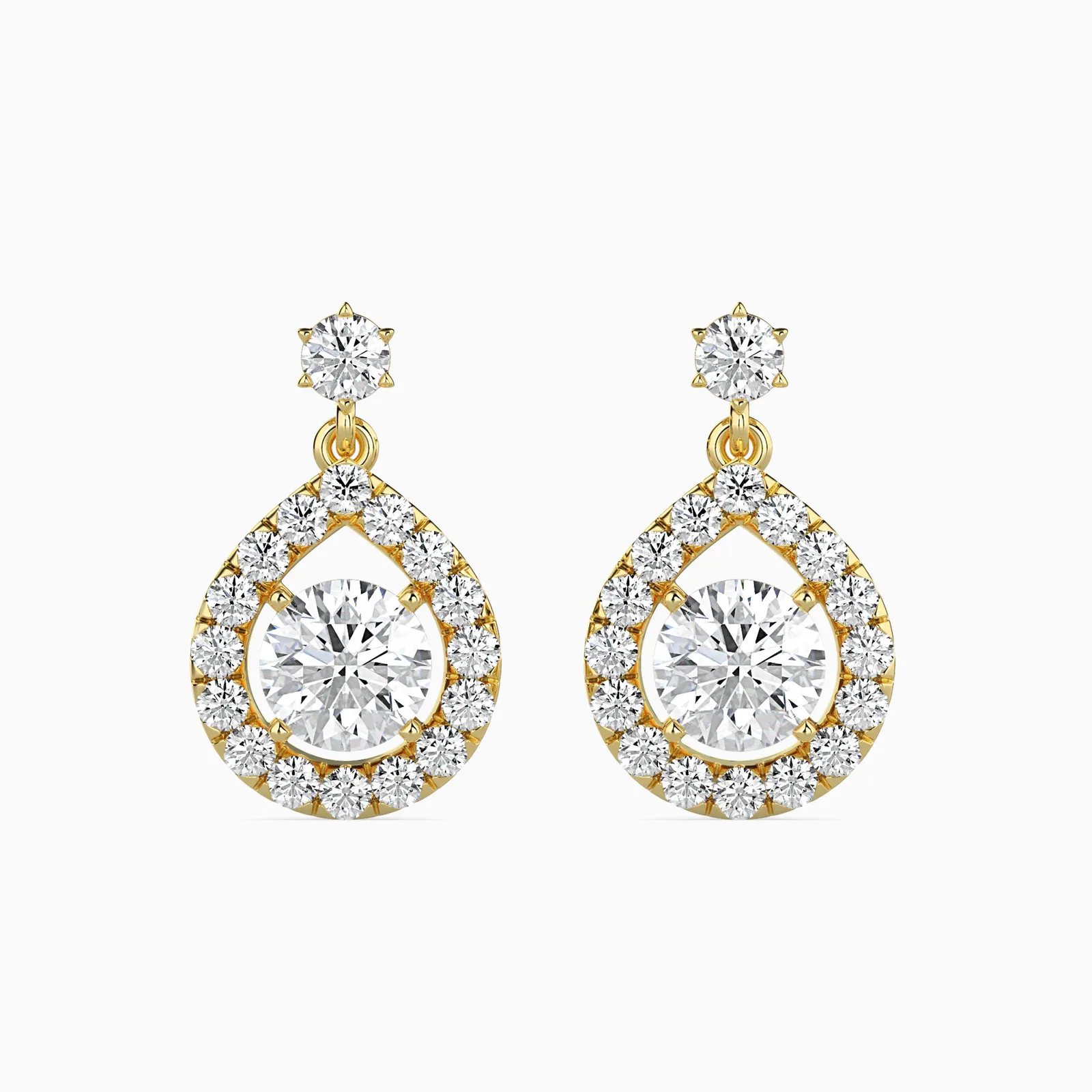 Pear Halo Diamond Drop Earrings, Solitaire Stud Teardrop Dangle, view 1