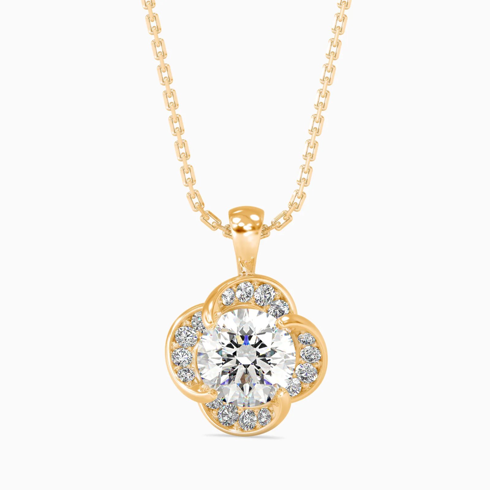 Petal Clover Round Diamond Halo Pendant, view 1