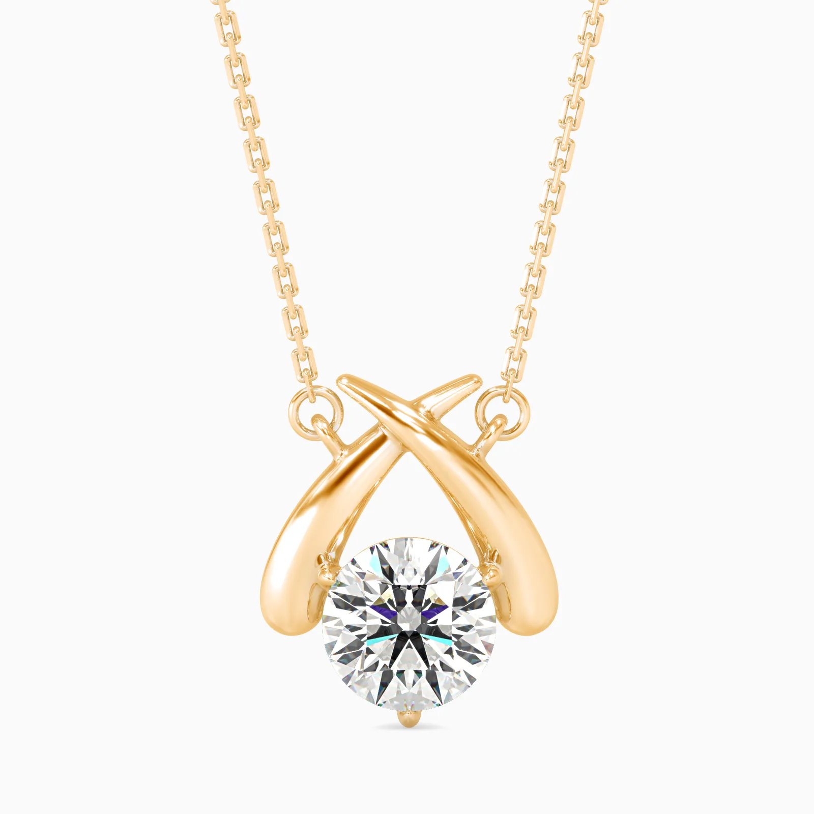 Crossover Embrace Round Diamond Solitaire Pendant, view 1