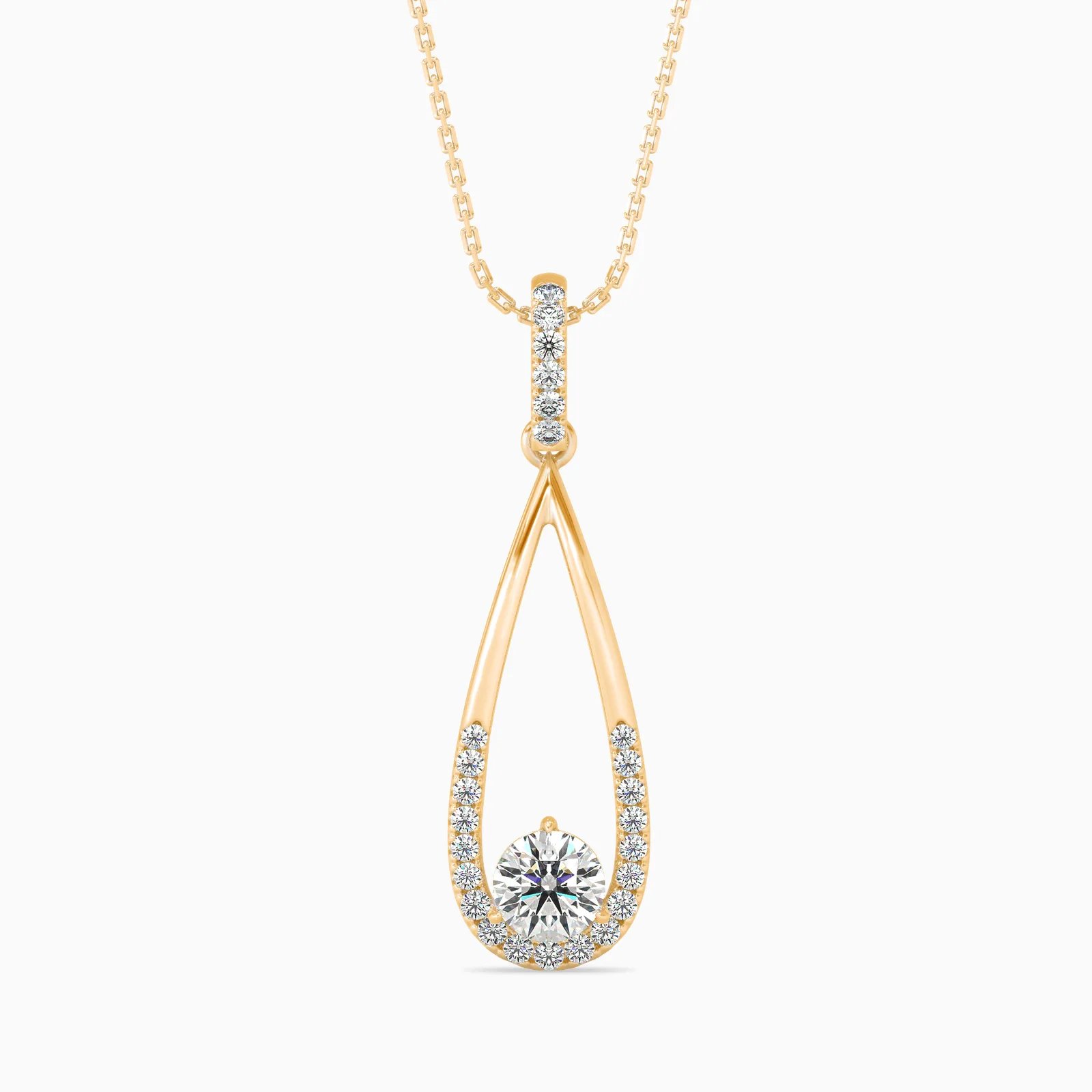 Elongated Teardrop Round Diamond Pendant, view 1